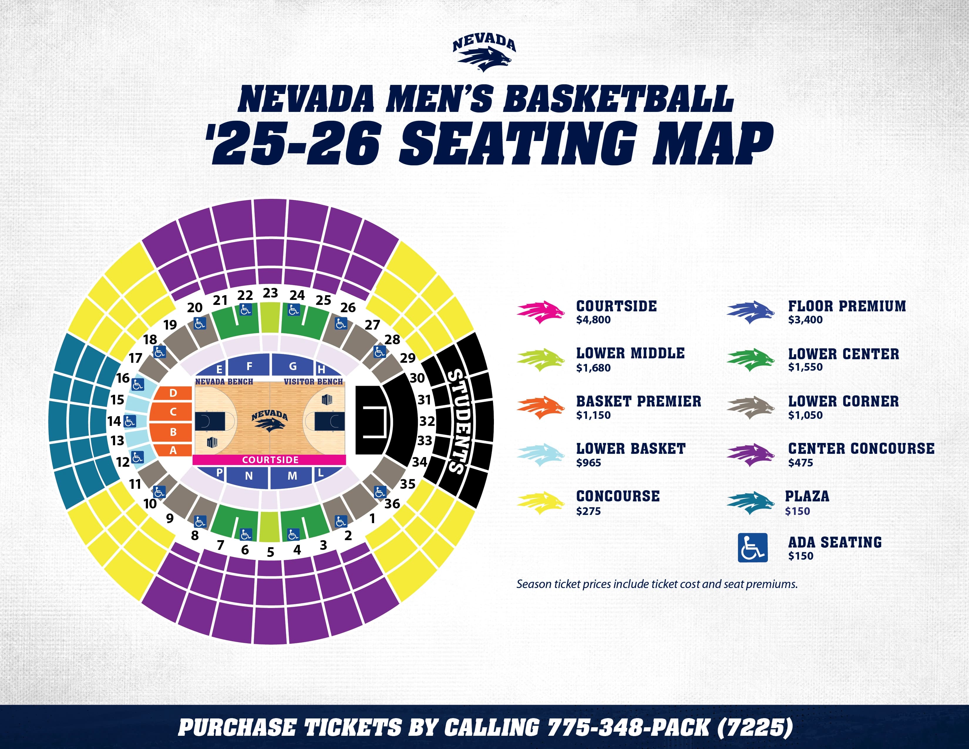 Lawlor Events Center: Seating chart, Lawlor Events Center — 2025–26 men’s basketball sections. Use the source chart for section and row details.