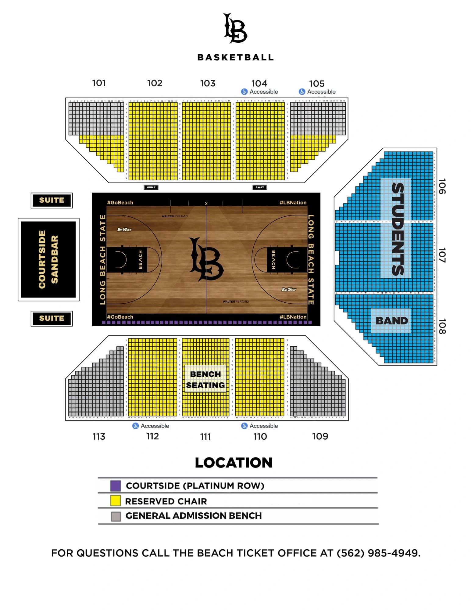 LBS Financial Credit Union Pyramid: Seating chart, Undated owner-linked basketball reference · sections, rows and seat numbering. Use the source chart for section and row details.