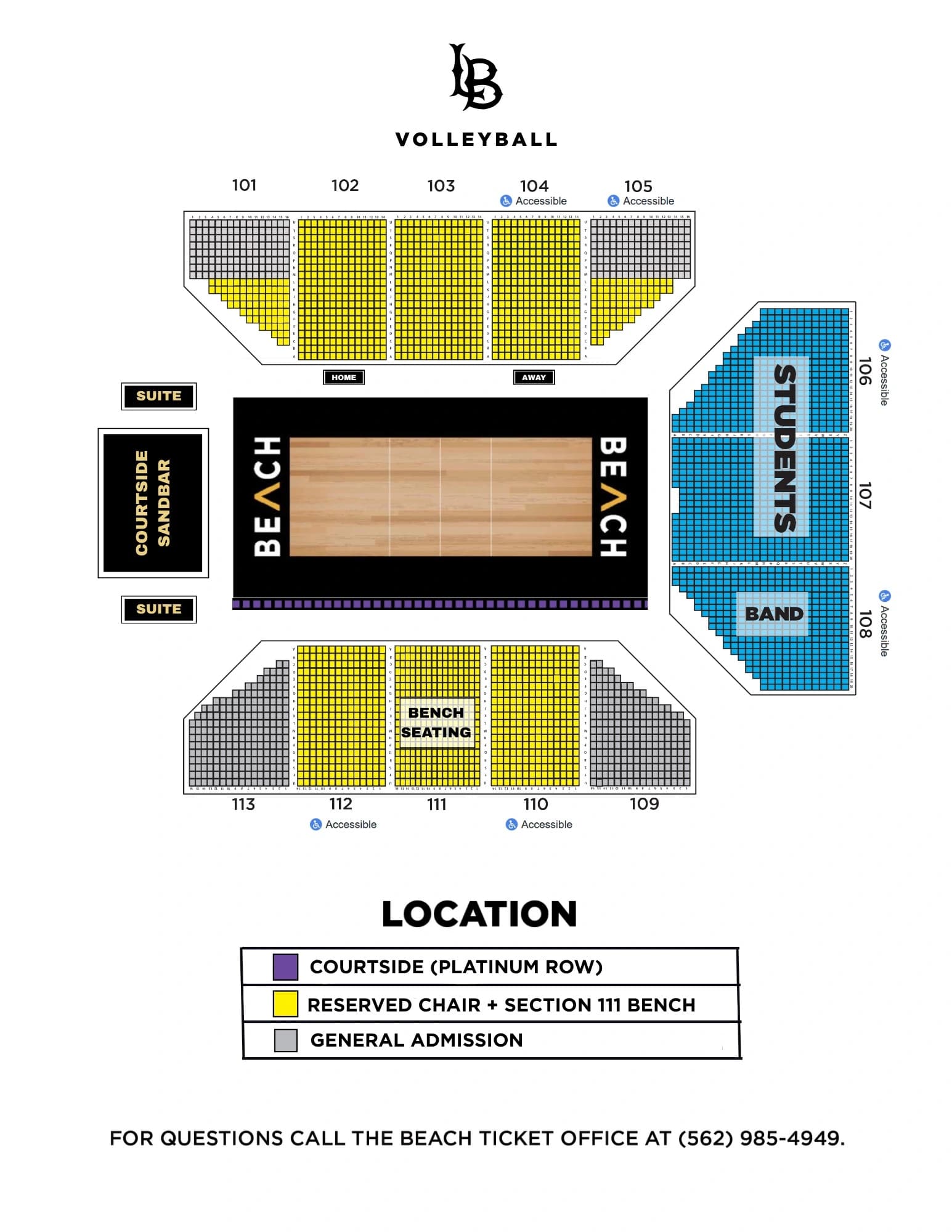 LBS Financial Credit Union Pyramid: Seating chart, Undated owner-linked volleyball reference · numbered seats and bench categories. Use the source chart for section and row details.