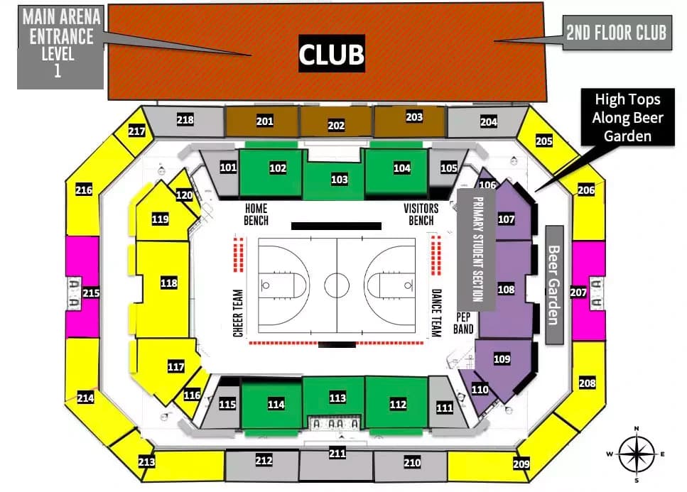 Leo D. Mahoney Arena: Seating chart, Leo D. Mahoney Arena — basketball section reference. Use the source chart for section and row details.