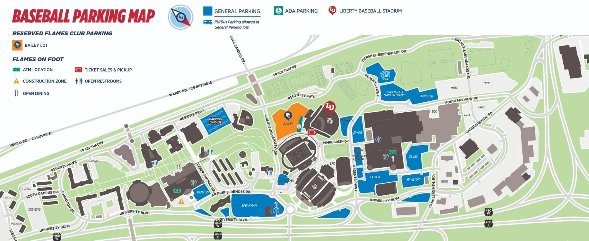 Liberty Baseball Stadium: Venue layout, Liberty Baseball Stadium — current official-linked baseball parking plan. Use the original map for routes and visitor facilities.