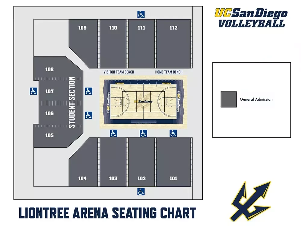 LionTree Arena: Seating chart, LionTree Arena — volleyball sections. Use the source chart for section and row details.