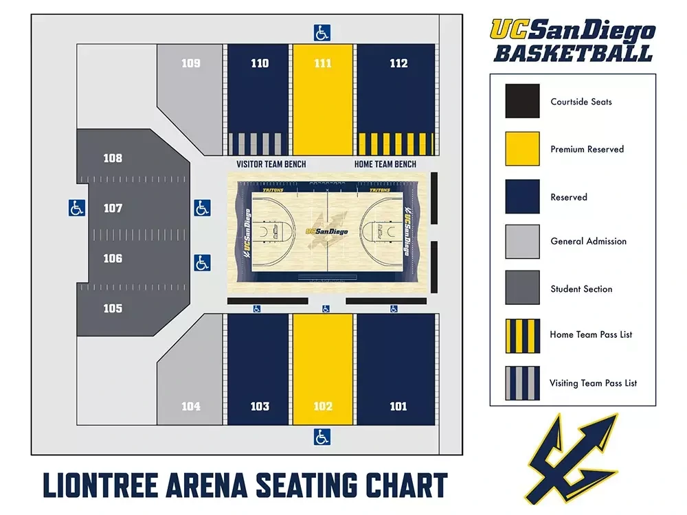 LionTree Arena: Seating chart, LionTree Arena — men’s basketball sections. Use the source chart for section and row details.