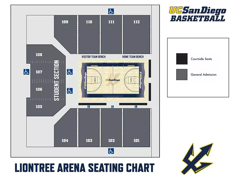LionTree Arena: Seating chart, LionTree Arena — women’s basketball sections. Use the source chart for section and row details.