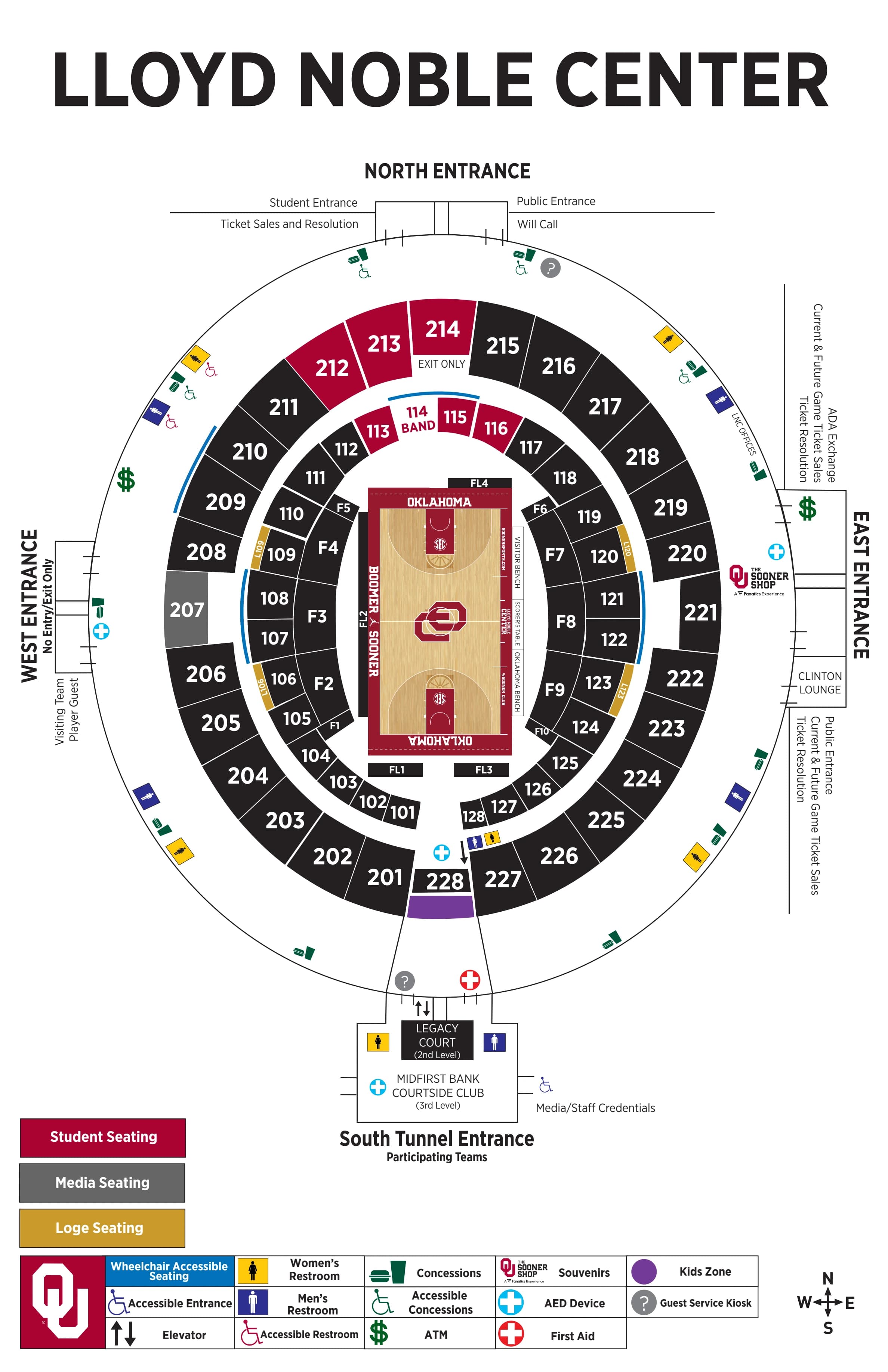 Lloyd Noble Center: Seating chart, Basketball sections and services · 2025–26. Use the source chart for section and row details.