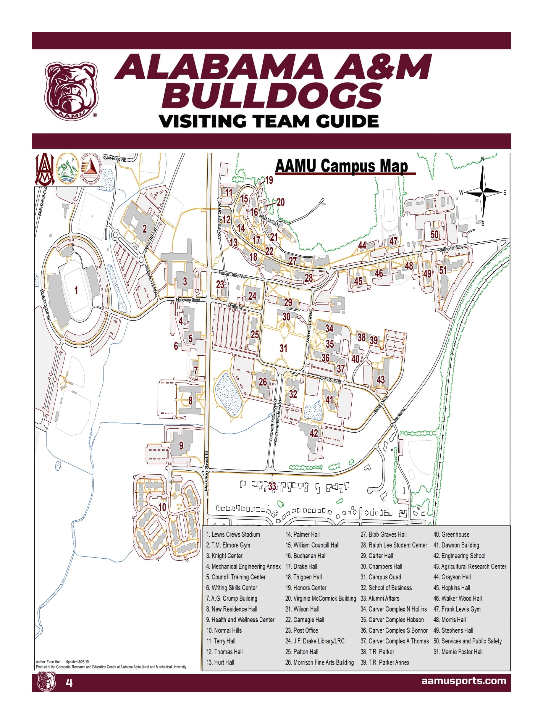 Louis Crews Stadium: Venue layout, Alabama A&M — official 2026 campus arrival plan. Use the original map for routes and visitor facilities.