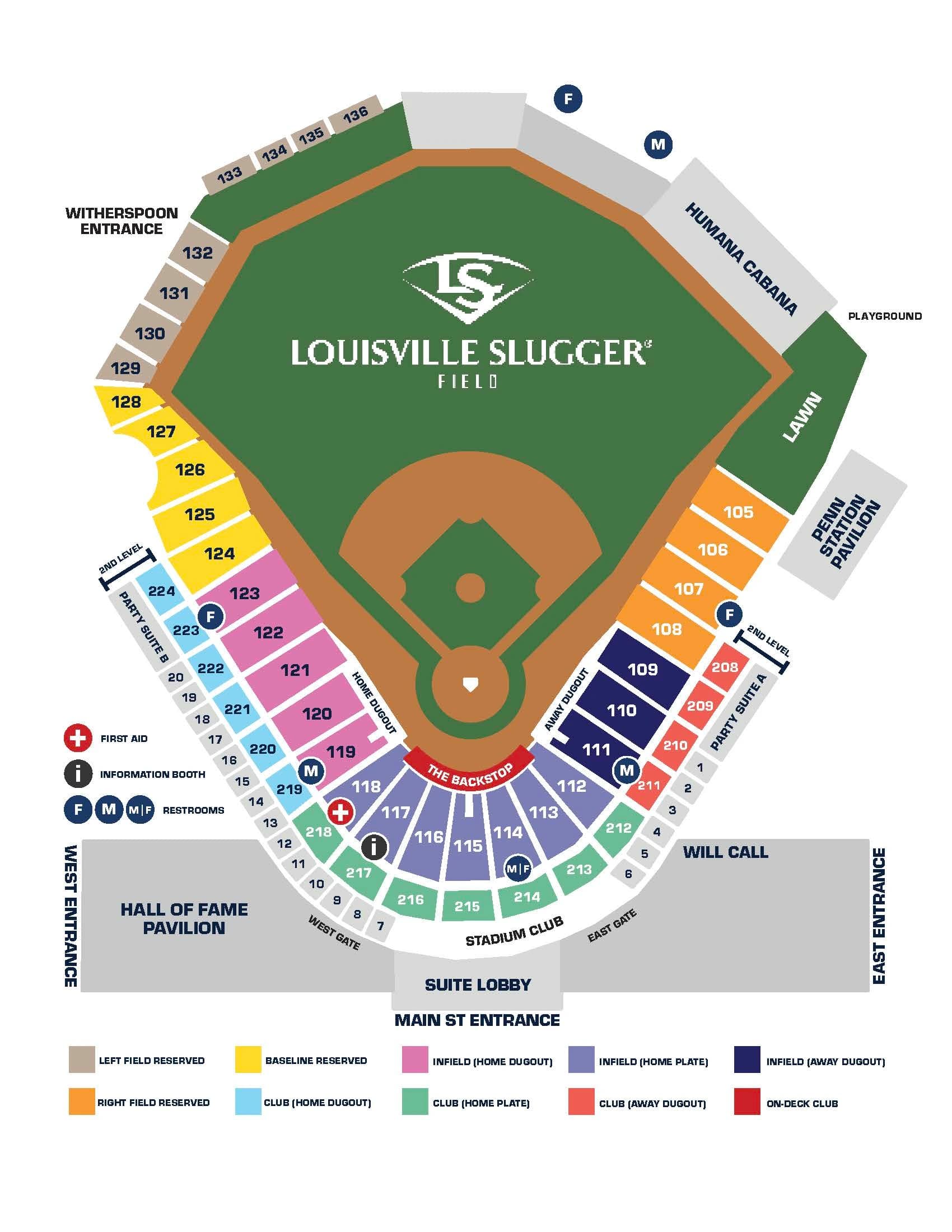 Louisville Slugger Field: Seating chart, Baseball · Louisville Slugger Field sections, entrances and amenities. Use the source chart for section and row details.