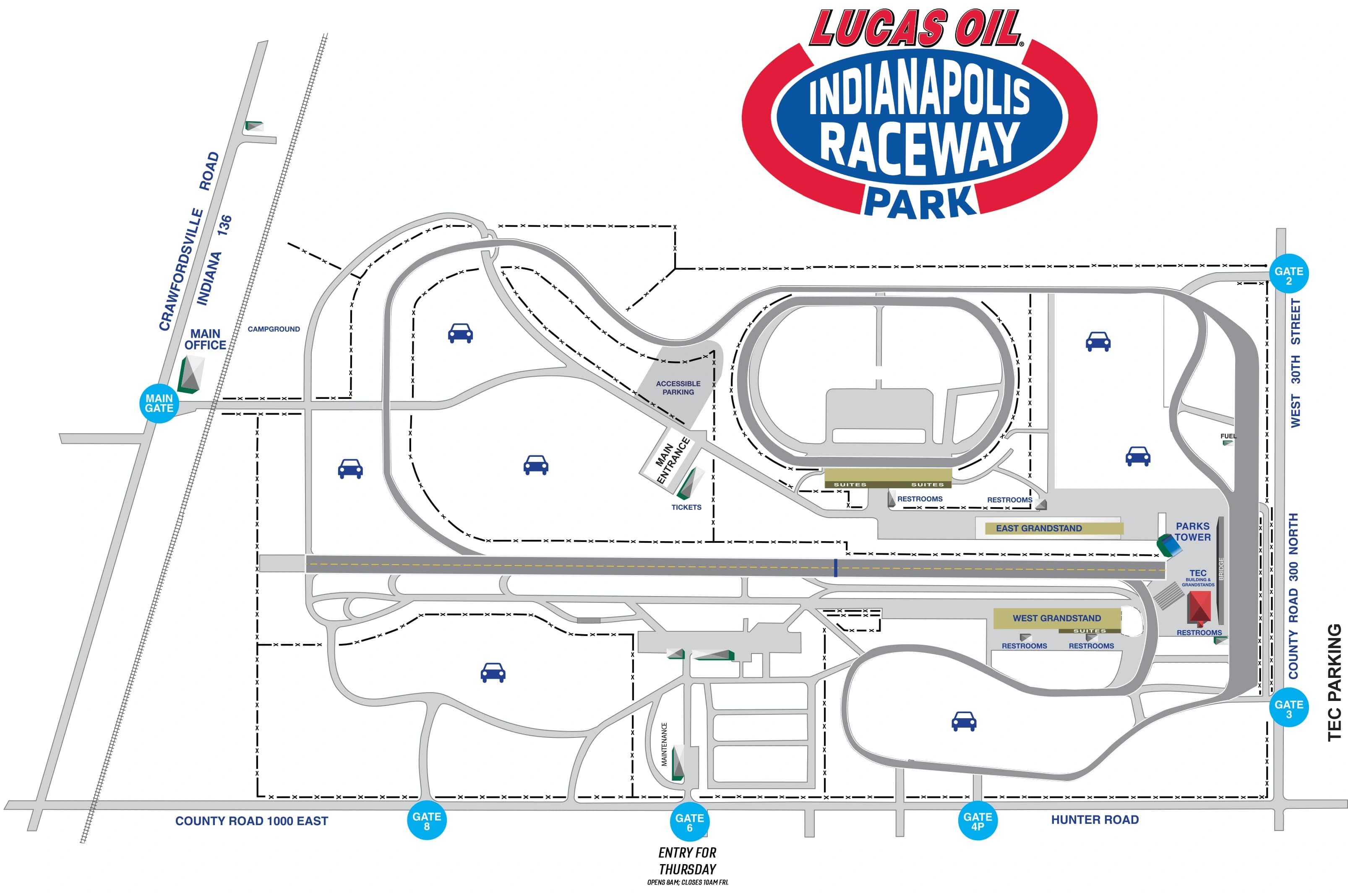 Lucas Oil Indianapolis Raceway Park: Venue layout, Lucas Oil IRP · 2026 facility, fencing and gate reference. Use the original map for routes and visitor facilities.