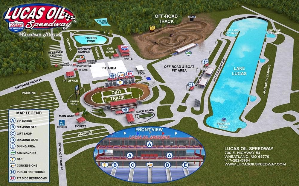 Lucas Oil Speedway: Venue layout, Lucas Oil Speedway · full multi-track facility orientation. Use the original map for routes and visitor facilities.