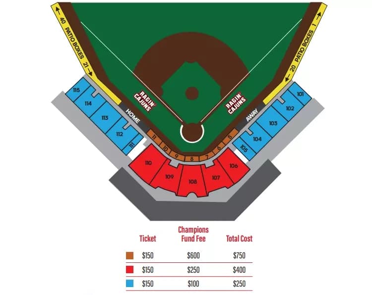 M.L. Tigue Moore Field at Tony Robichaux Park: Seating chart, Baseball · 2025. Use the source chart for section and row details.
