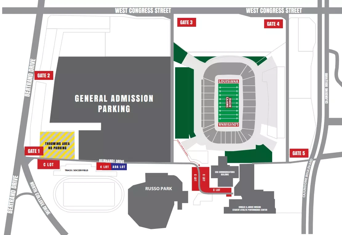M.L. Tigue Moore Field at Tony Robichaux Park: Venue layout, Tony Robichaux Park — official-linked 2026 baseball parking plan. Use the original map for routes and visitor facilities.
