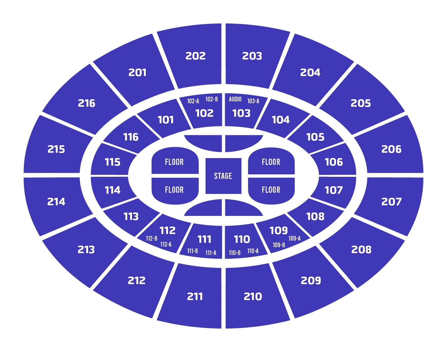 Mabee Center: Seating chart, In The Round; 2025 source. Use the source chart for section and row details.