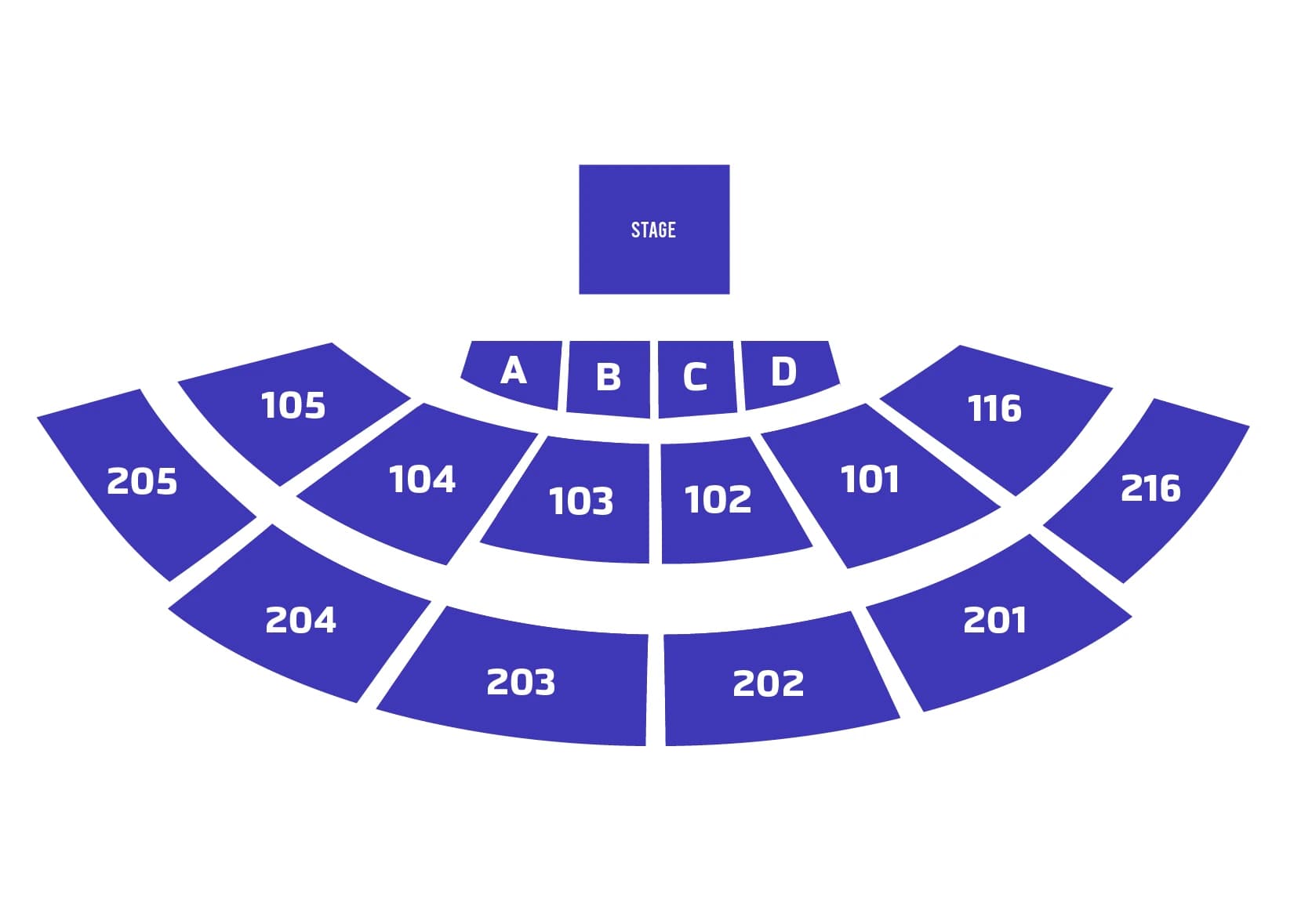 Mabee Center: Seating chart, Expanded Theatre; 2025 source. Use the source chart for section and row details.