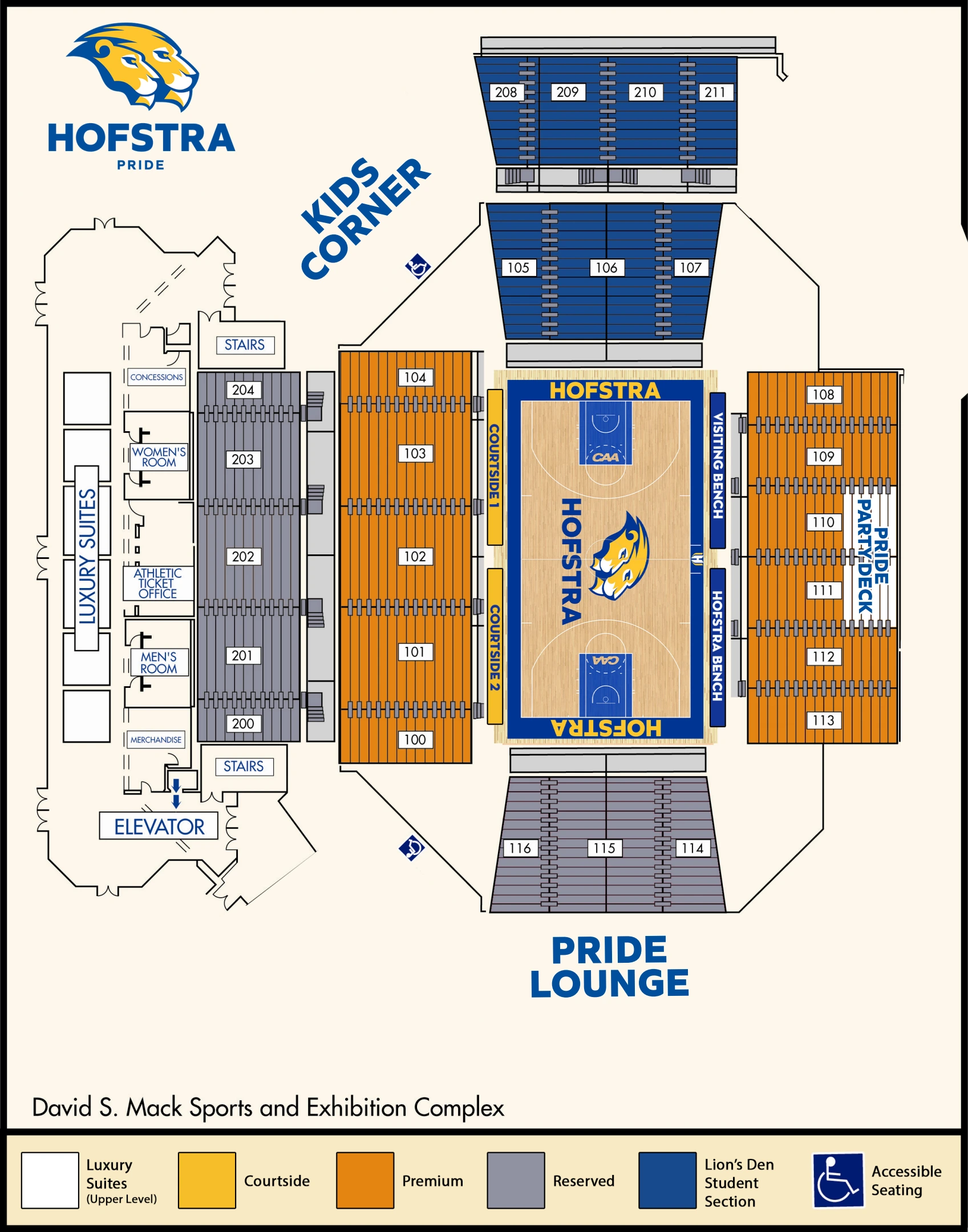 Mack Sports Complex: Seating chart, Mack Sports Complex — updated basketball bowl. Use the source chart for section and row details.