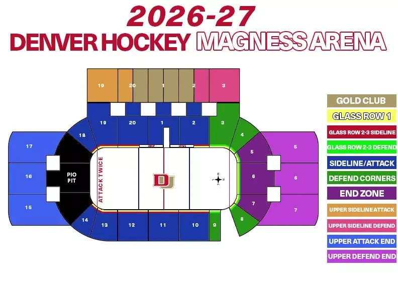 Magness Arena: Seating chart, Magness Arena — 2026–27 Denver hockey. Use the source chart for section and row details.