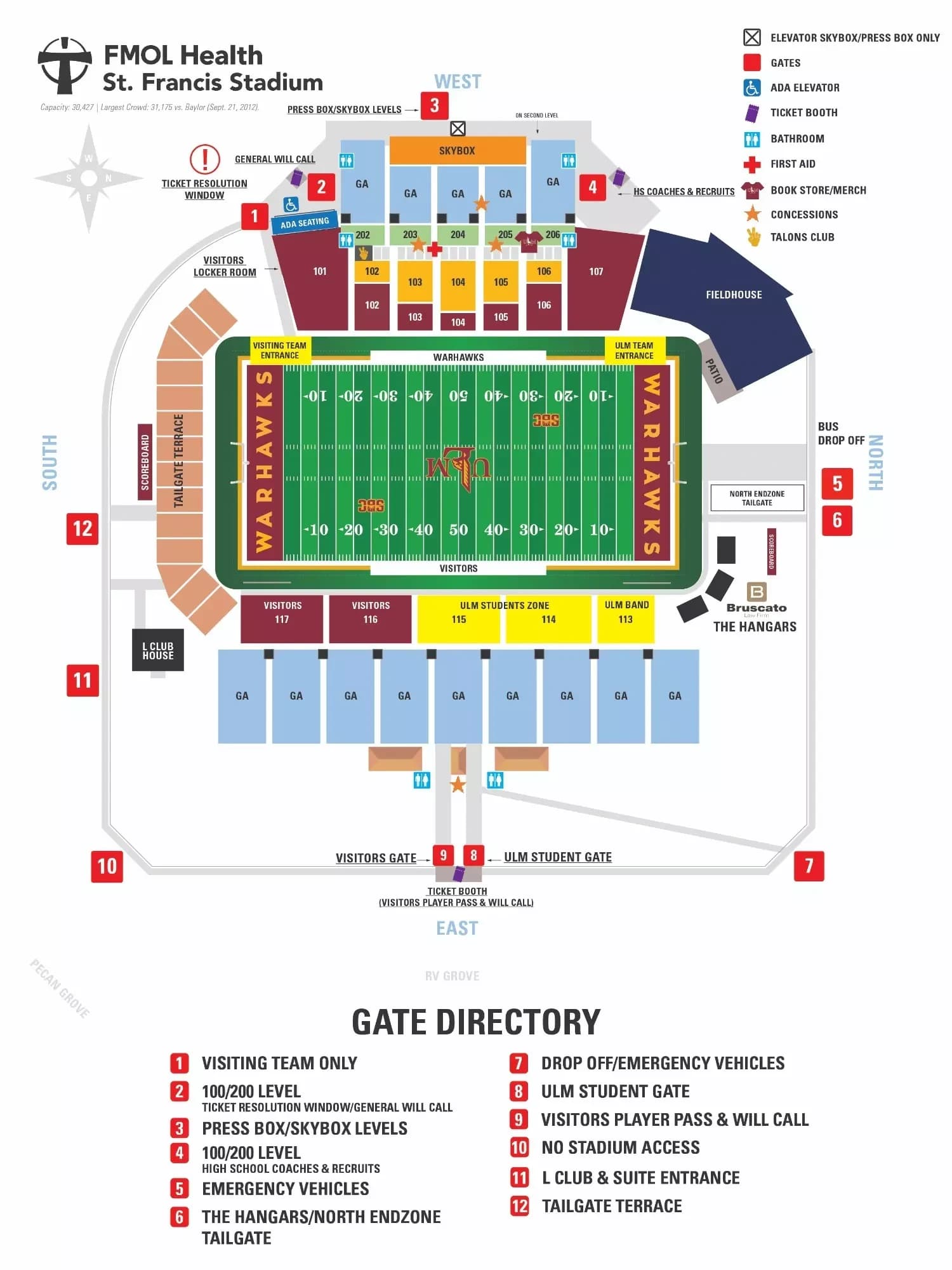 FMOL Health | St. Francis Stadium: Seating chart, Football sections and gate directory — September 2026. Use the source chart for section and row details.