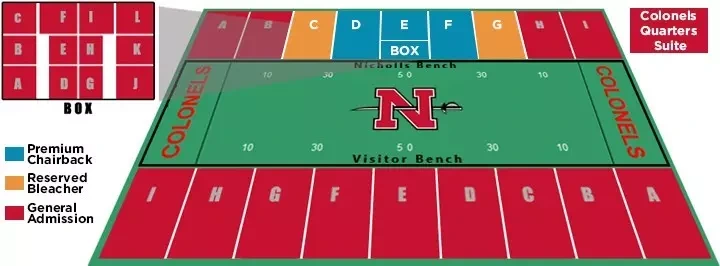 Manning Field at John L. Guidry Stadium: Seating chart, Football seating · older official section chart. Use the source chart for section and row details.