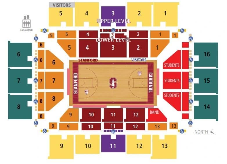 Maples Pavilion: Seating chart, Maples Pavilion — women’s basketball sections, 2022 reference. Use the source chart for section and row details.