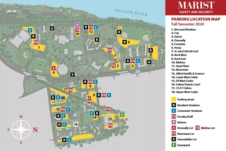 McCann Arena: Venue layout, McCann Arena — historical Fall 2024 campus parking. Use the original map for routes and visitor facilities.