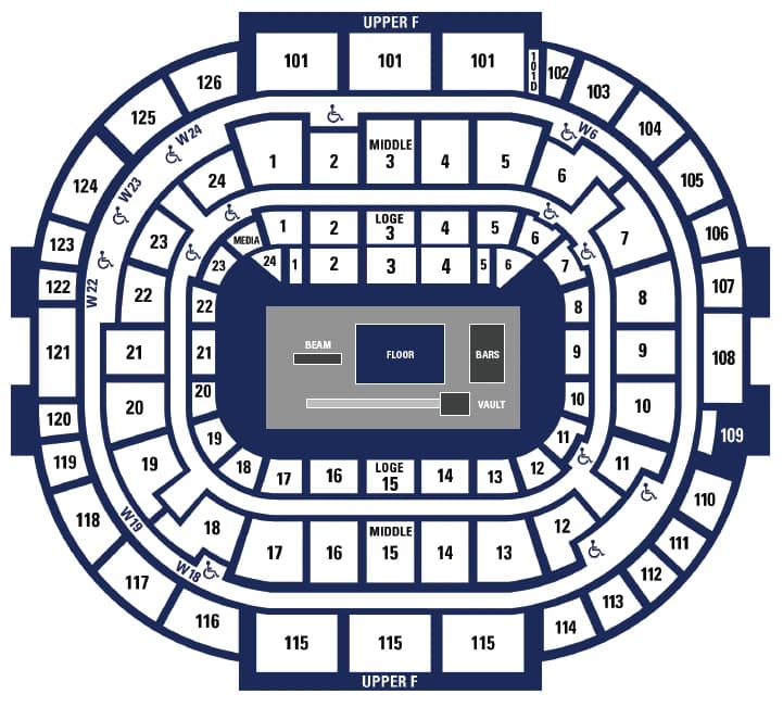 McKale Center at ALKEME Arena: Seating chart, McKale Center at ALKEME Arena — gymnastics. Use the source chart for section and row details.
