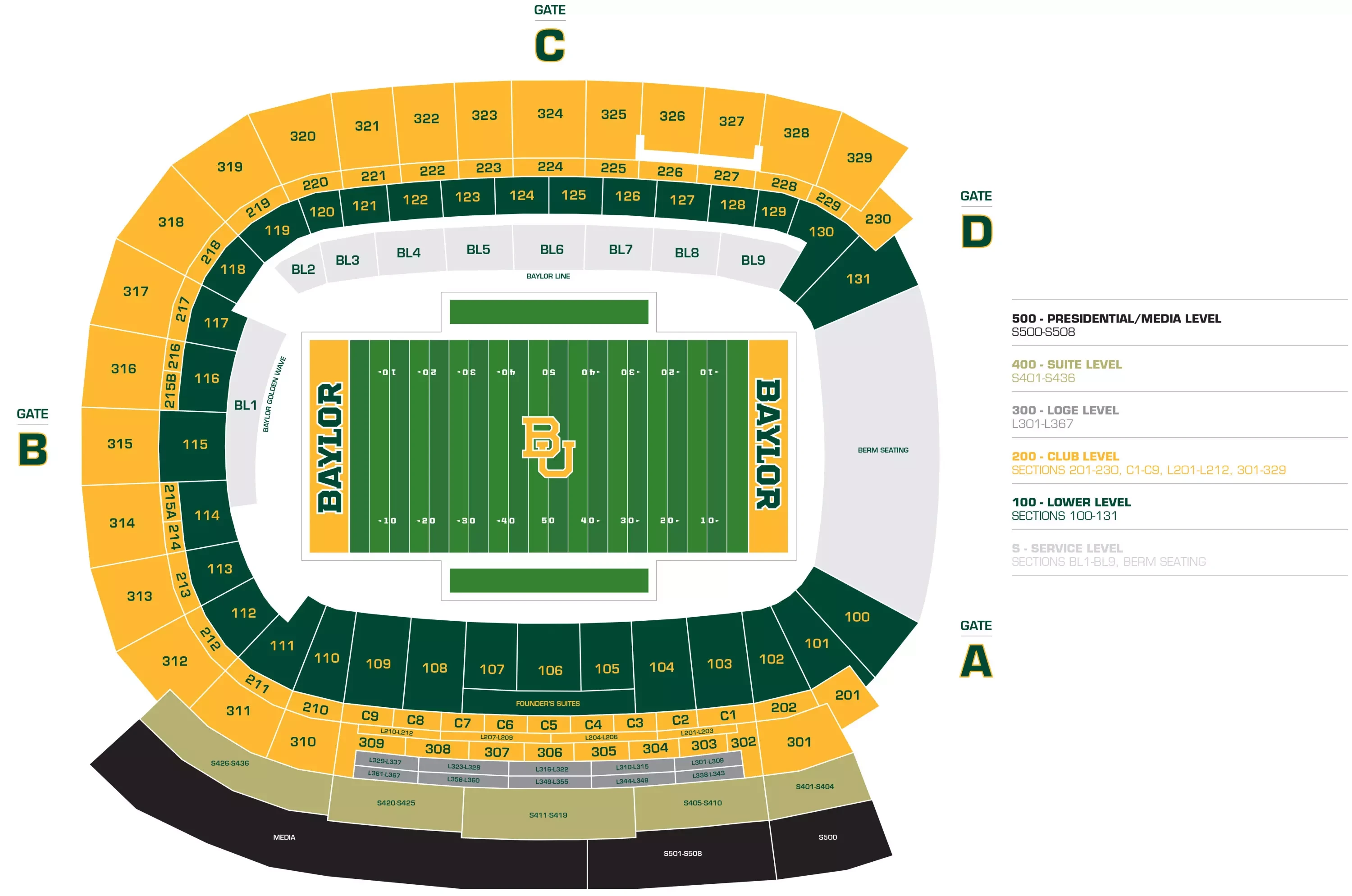 McLane Stadium: Seating chart, McLane Stadium — official-linked football section map. Use the source chart for section and row details.