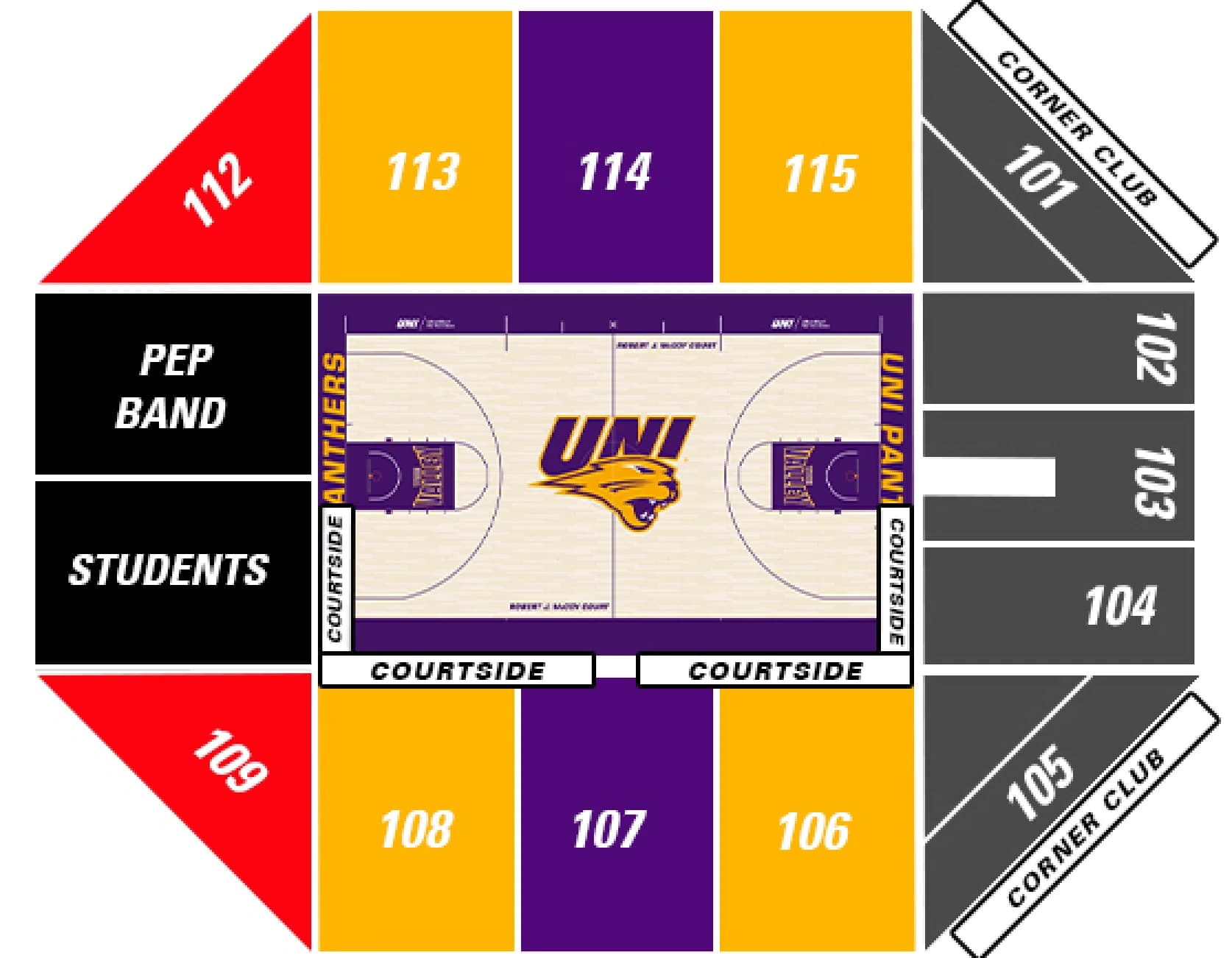 McLeod Center: Seating chart, Men’s basketball section chart from the current university guide. Use the source chart for section and row details.