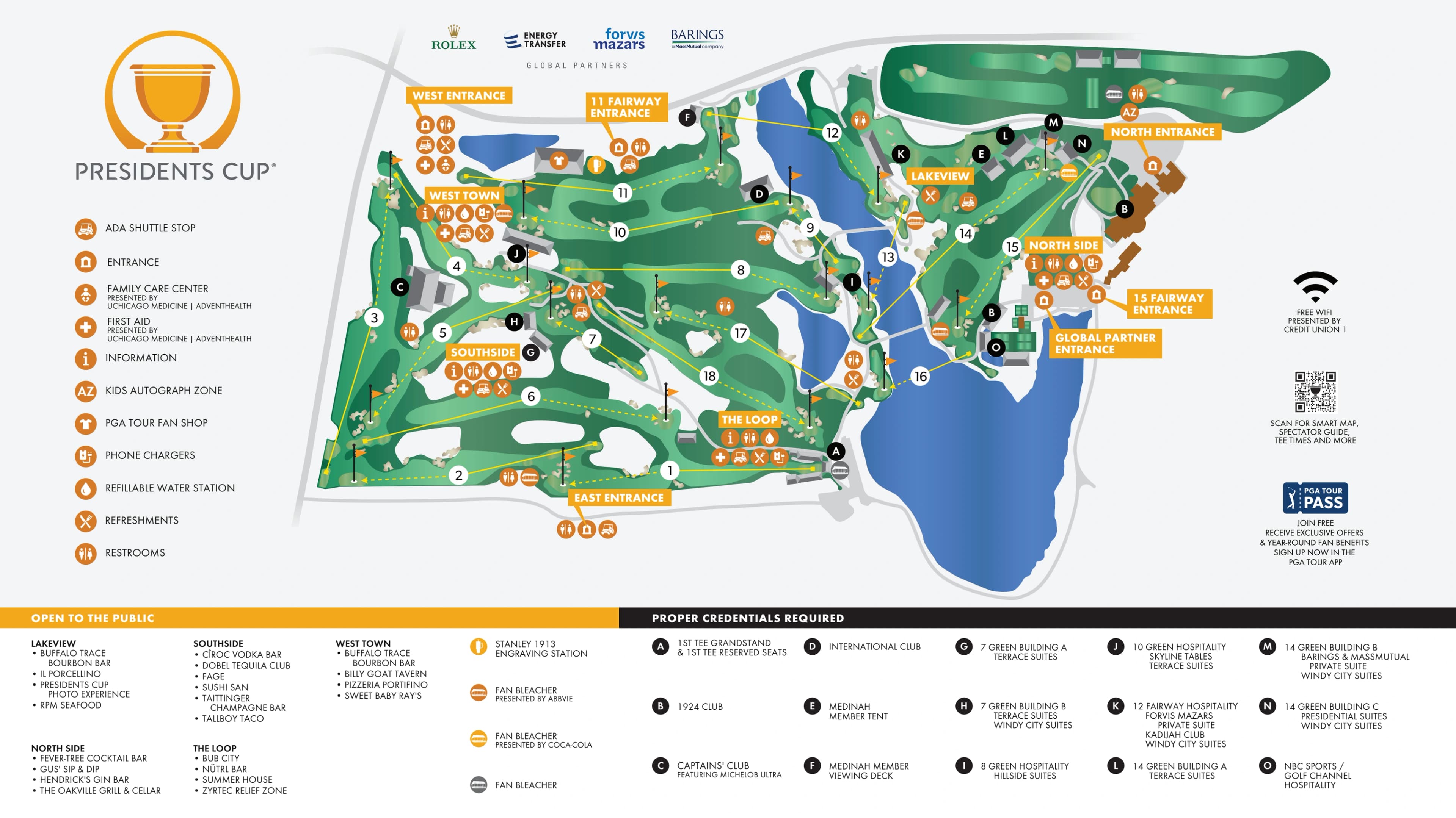 Medinah Country Club Course No. 3: Venue layout, Medinah Course No. 3 · September 2026 Presidents Cup spectator routing. Use the original map for routes and visitor facilities.