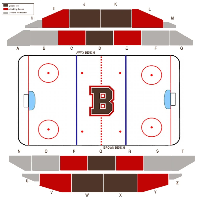 Meehan Auditorium: Seating chart, Meehan Auditorium — men’s hockey section chart. Use the source chart for section and row details.