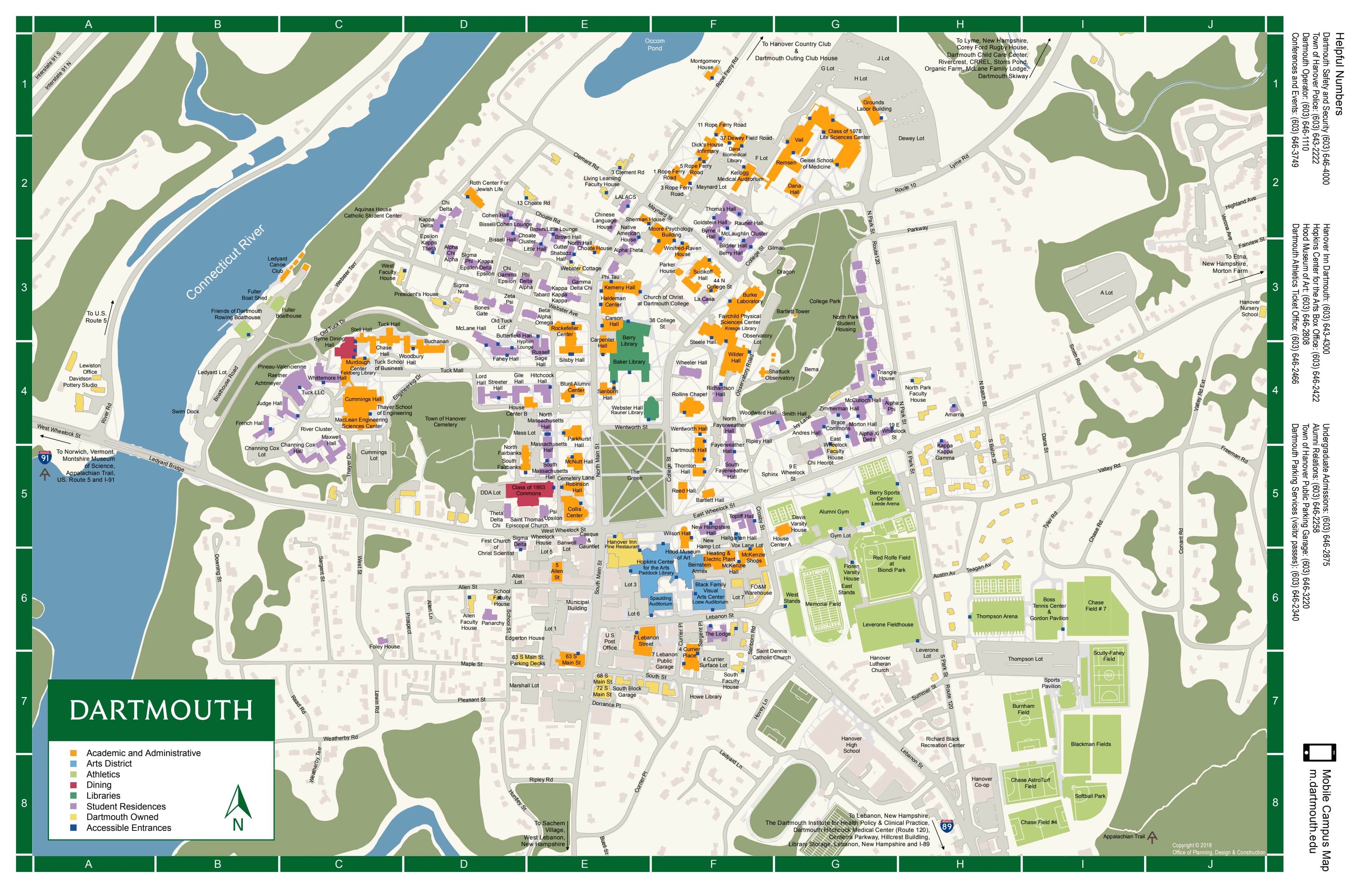 Buddy Teevens Stadium at Memorial Field: Venue layout, Dartmouth — current-linked 2018 campus and Memorial Field arrival map. Use the original map for routes and visitor facilities.
