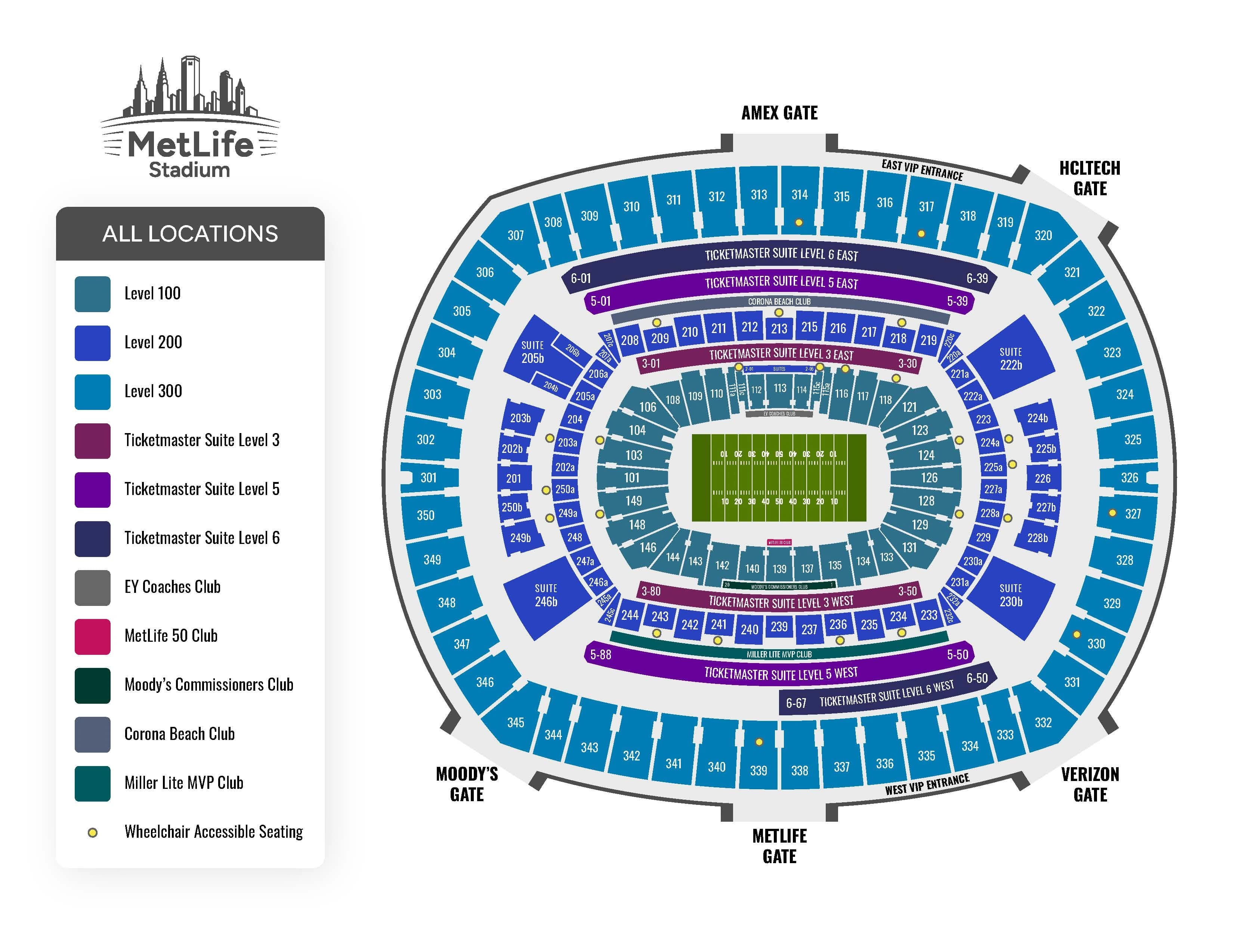 MetLife Stadium: Seating chart, Football — 2026 venue chart. Use the source chart for section and row details.