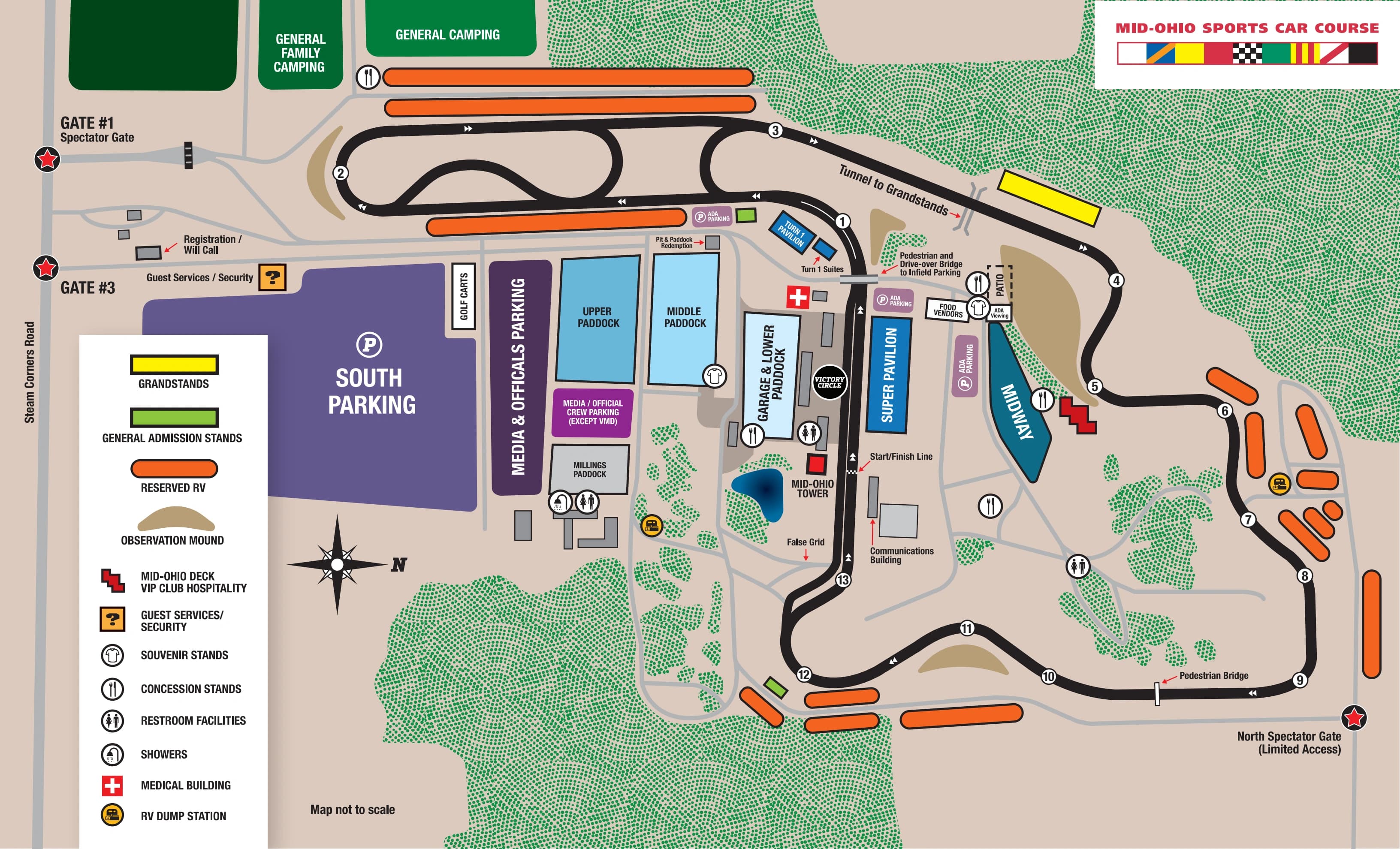 Mid-Ohio Sports Car Course: Venue layout, Mid-Ohio · complete May 2025 facility and spectator-viewing plan. Use the original map for routes and visitor facilities.