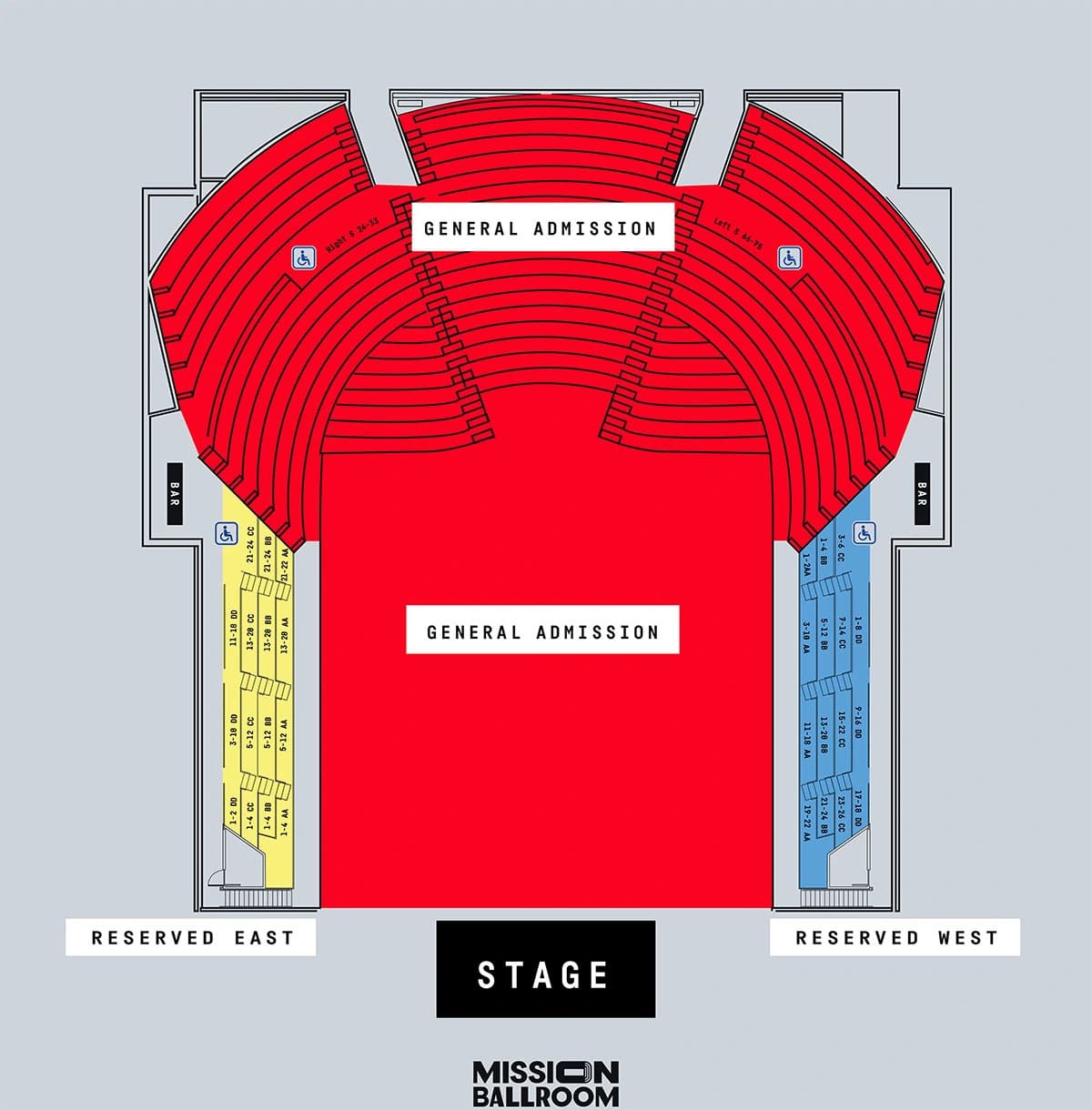 Mission Ballroom: Seating chart, Concert · general-admission floor. Use the source chart for section and row details.