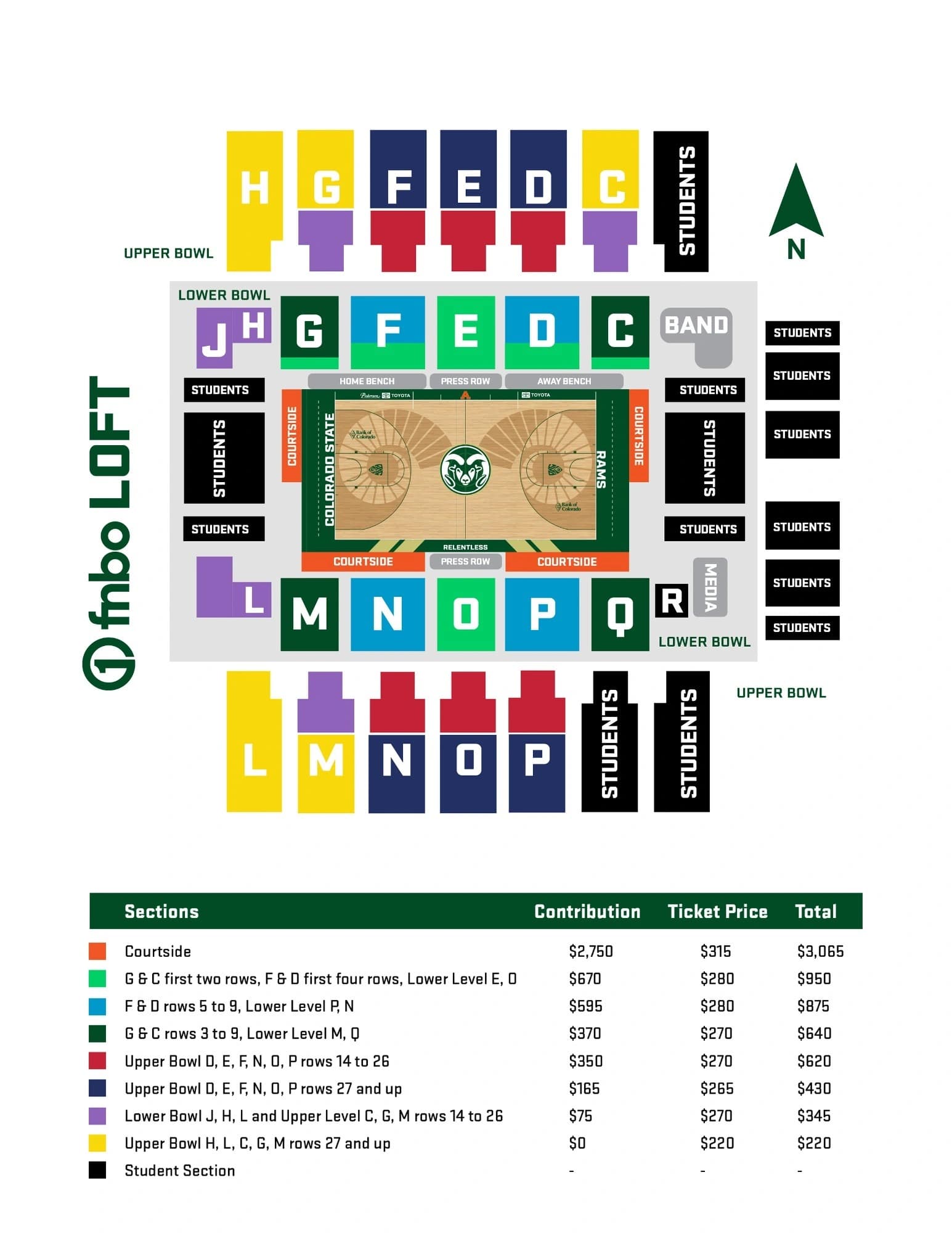 Moby Arena: Seating chart, 2026–27 men’s basketball · upper/lower sections and courtside. Use the source chart for section and row details.