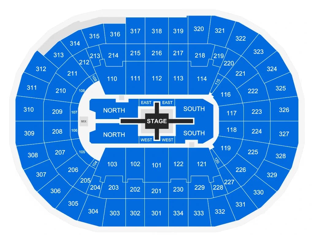 Moda Center: Seating chart, Moda Center — official center-stage concert configuration. Use the source chart for section and row details.