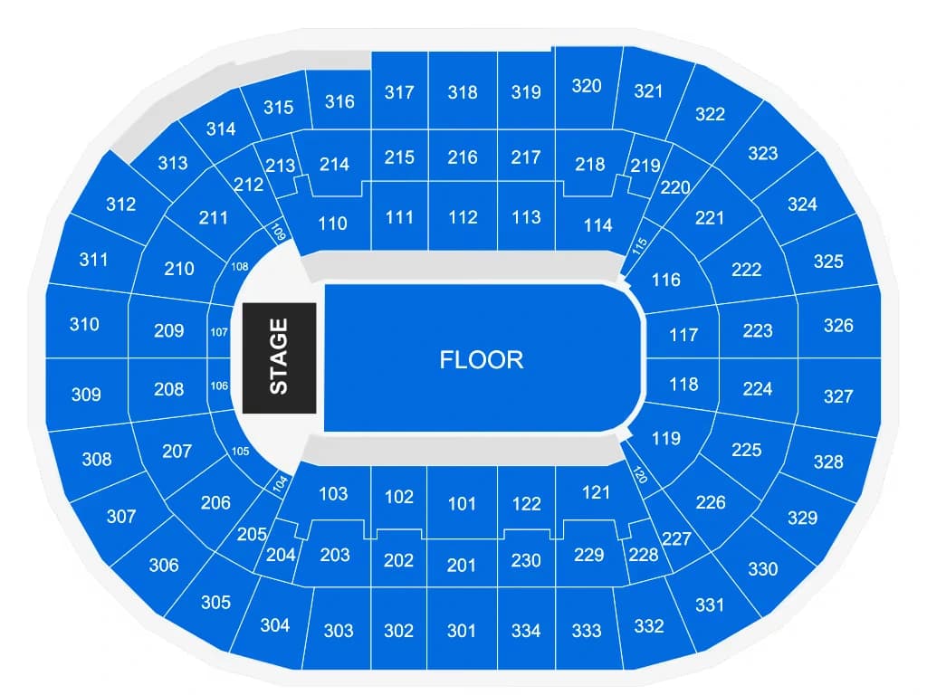 Moda Center: Seating chart, Moda Center — official end-stage concert configuration. Use the source chart for section and row details.