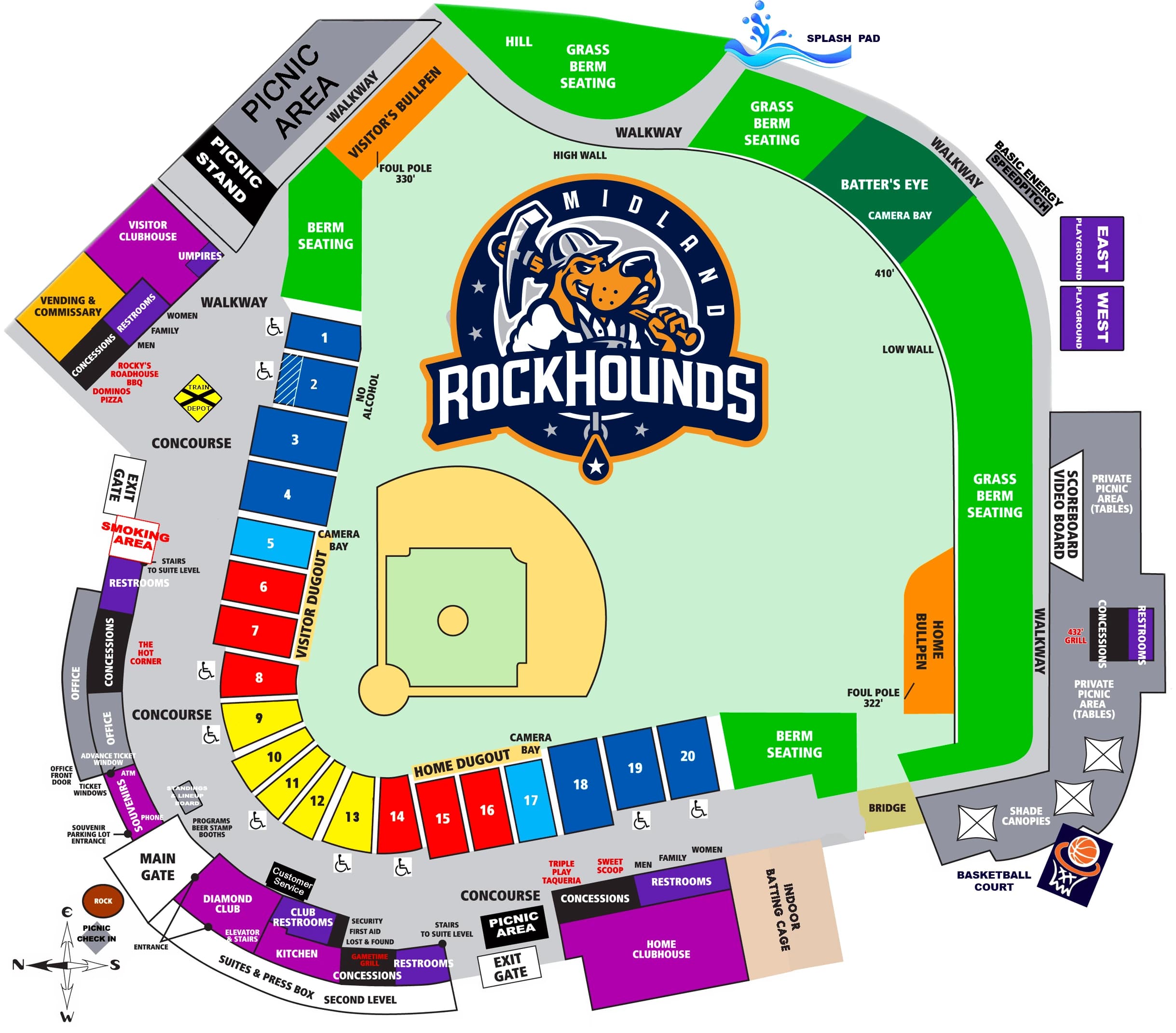 Momentum Bank Ballpark: Seating chart, Momentum Bank Ballpark — official-linked numbered sections and berm. Use the source chart for section and row details.