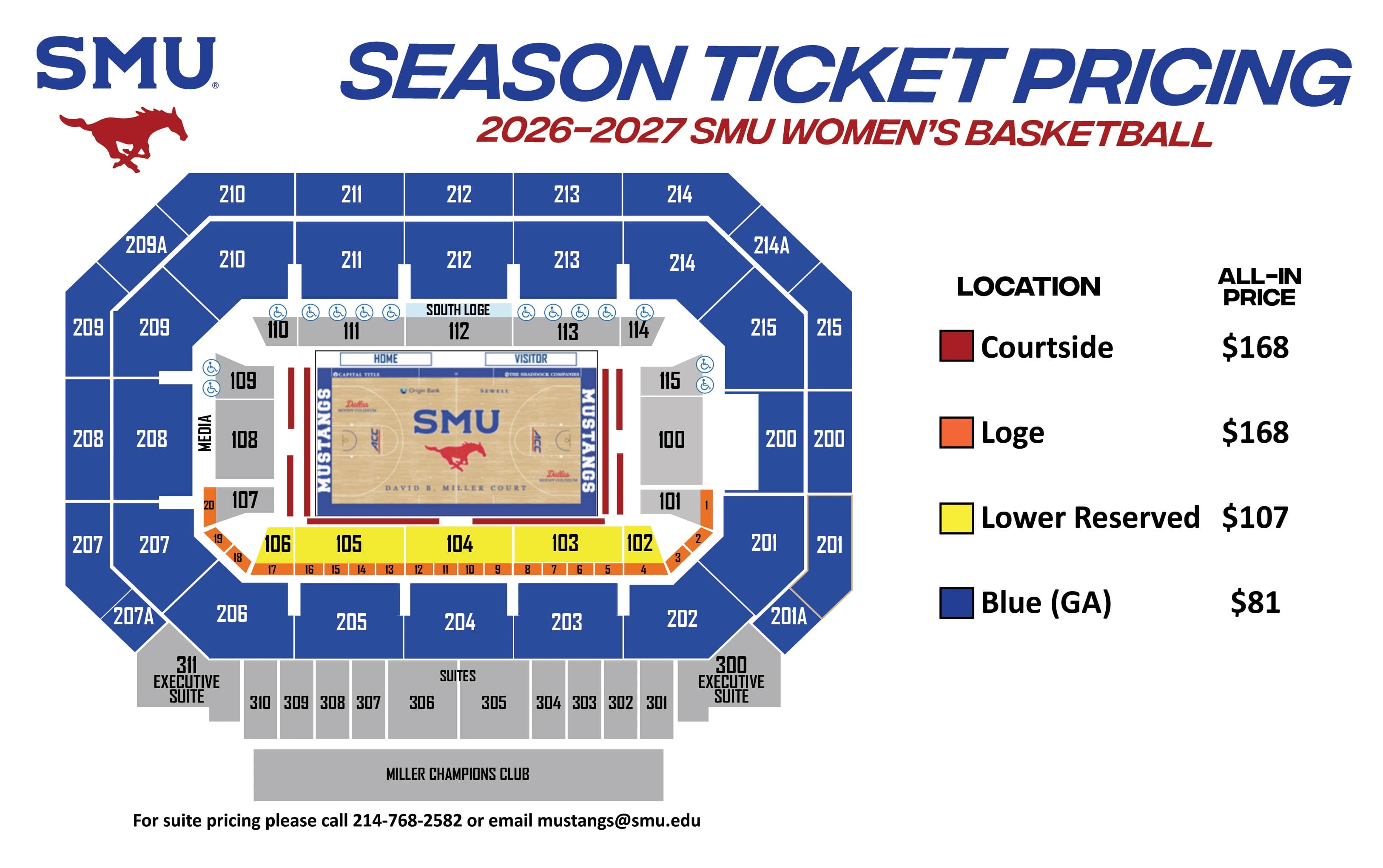 Moody Coliseum: Seating chart, Moody Coliseum — 2026–27 women’s basketball sections. Use the source chart for section and row details.