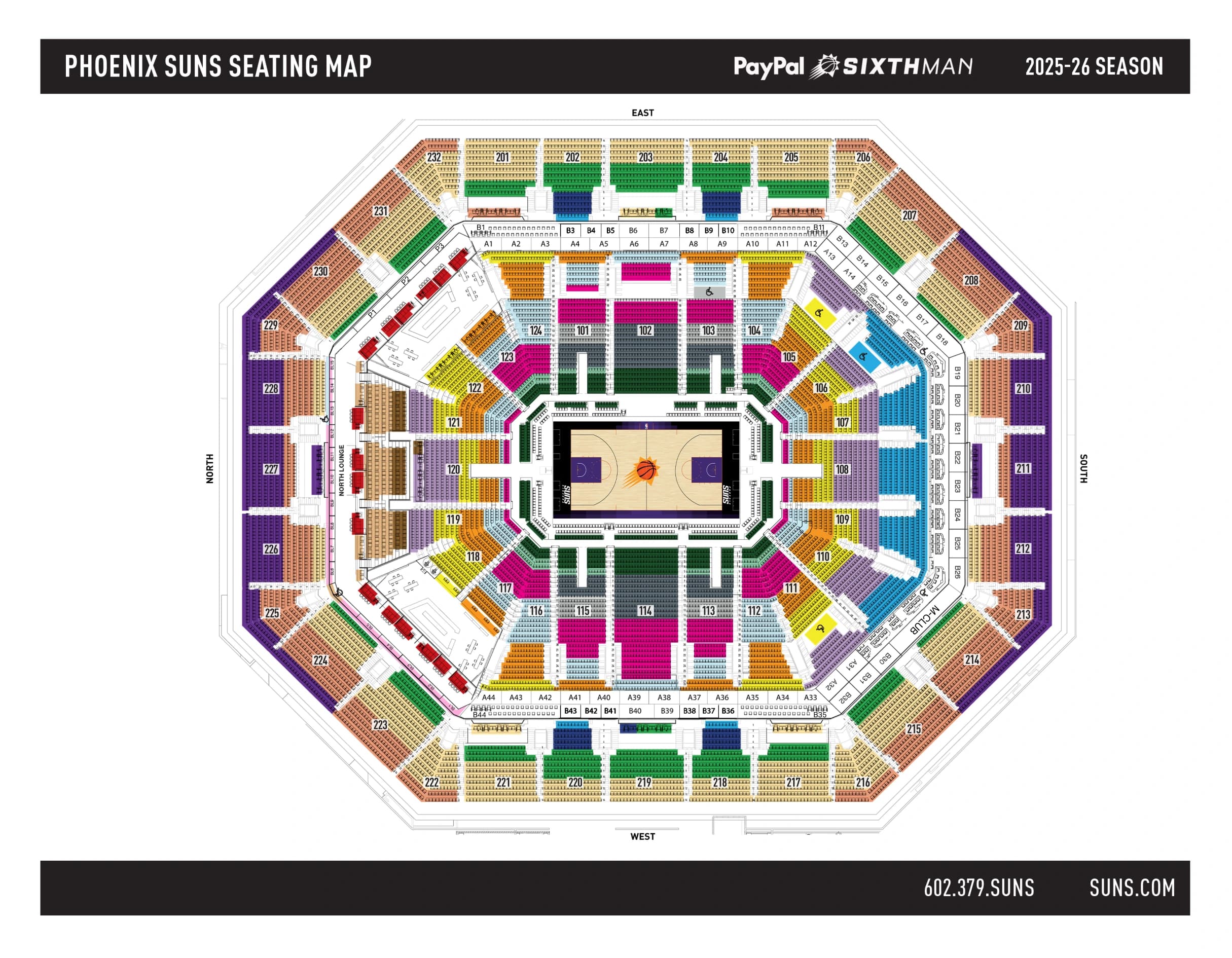 Mortgage Matchup Center: Seating chart, Mortgage Matchup Center — Suns 2025–26 section and row chart. Use the source chart for section and row details.