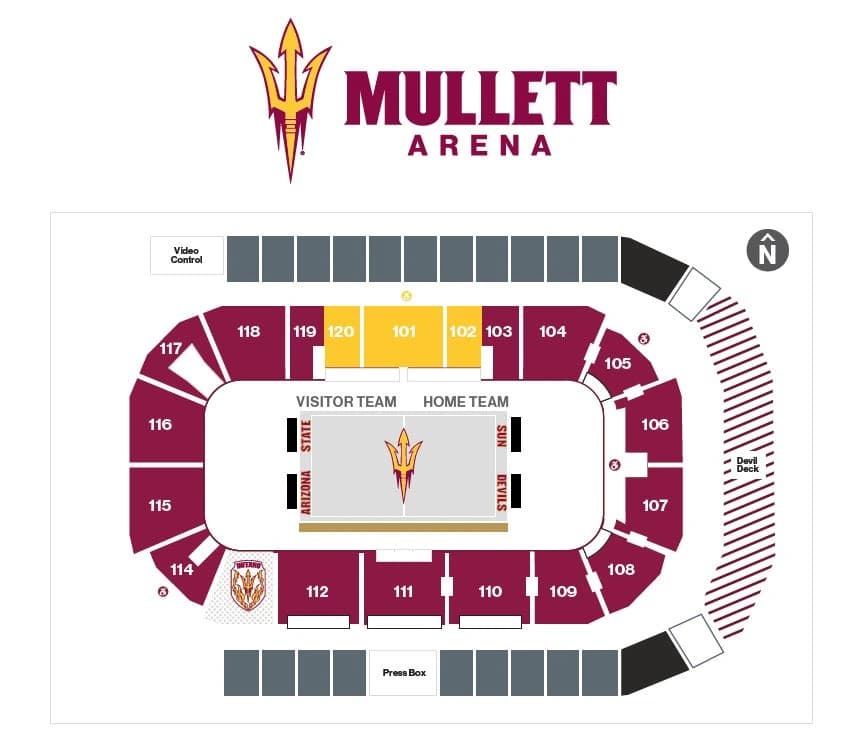 Mullett Arena: Seating chart, Mullett Arena — Arizona State basketball. Use the source chart for section and row details.