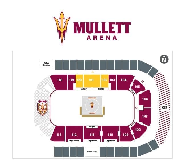 Mullett Arena: Seating chart, Mullett Arena — wrestling. Use the source chart for section and row details.