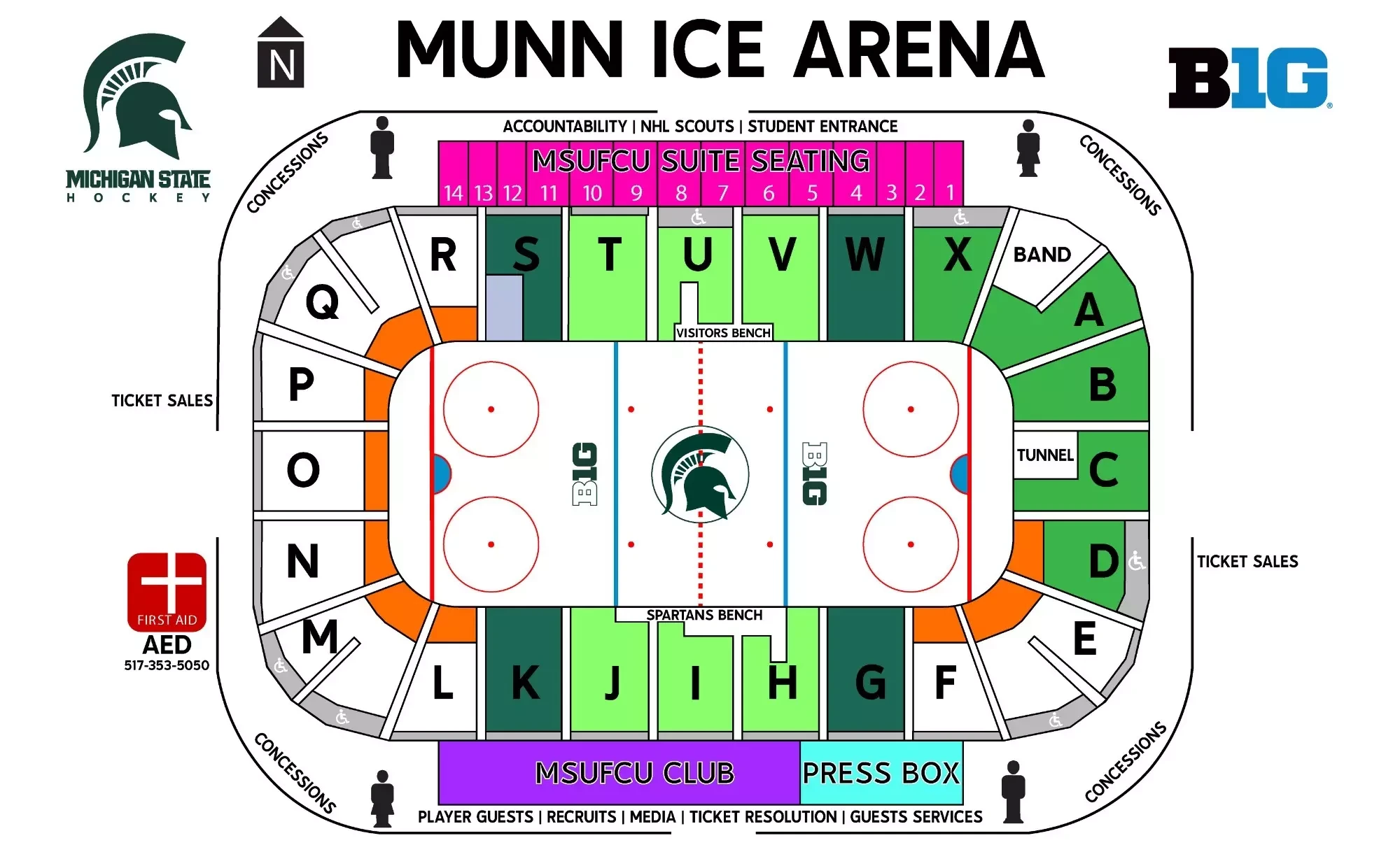 Munn Ice Arena: Seating chart, Munn Ice Arena — 2026 hockey section map. Use the source chart for section and row details.