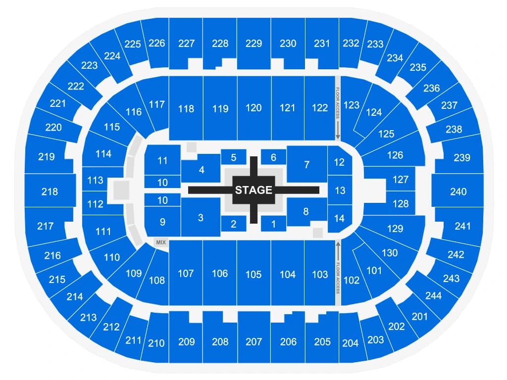 MVP Arena: Seating chart, Concert · center stage. Use the source chart for section and row details.