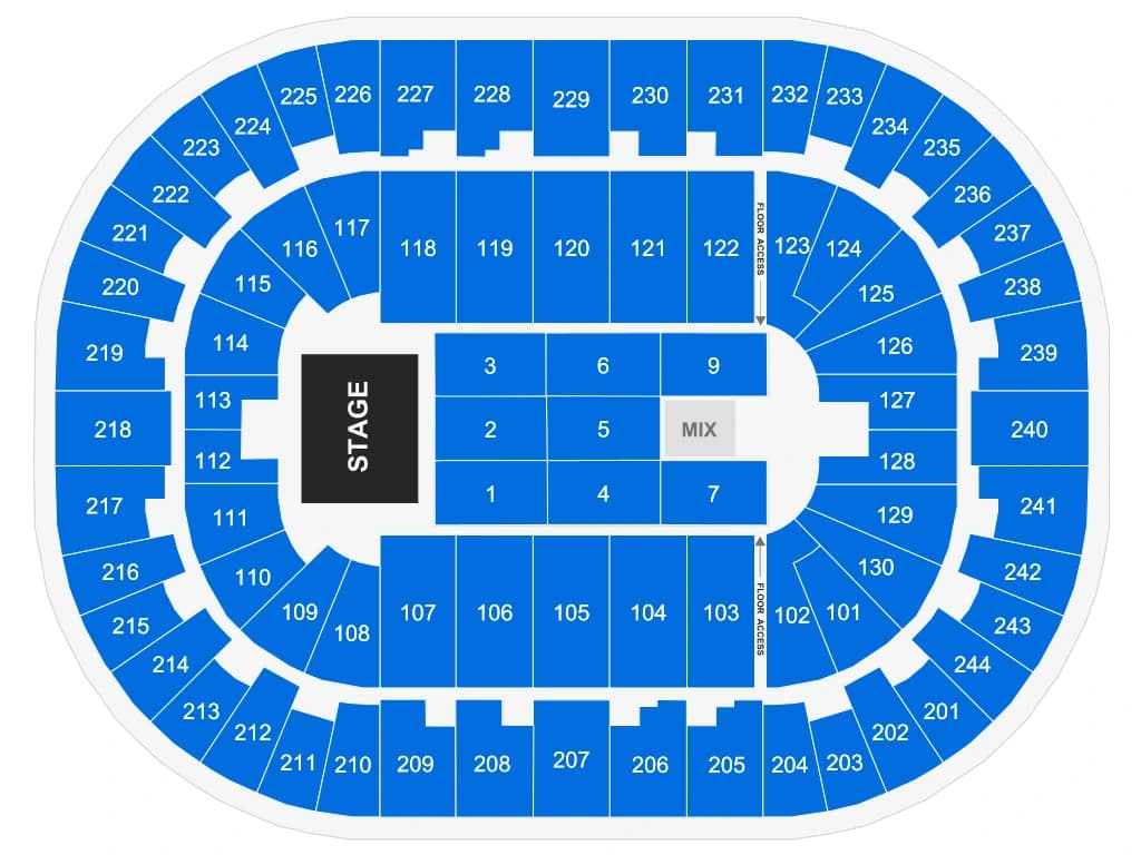 MVP Arena: Seating chart, Concert · end stage. Use the source chart for section and row details.