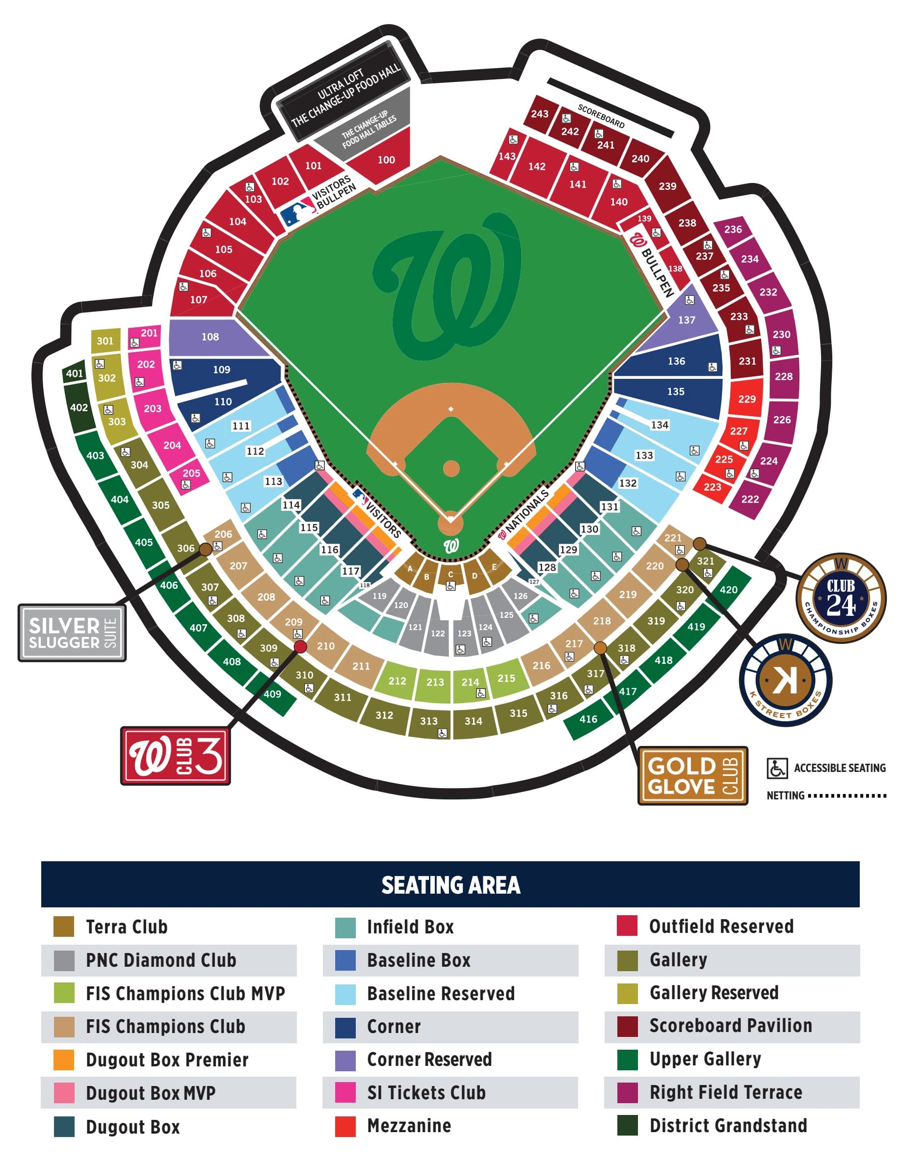 Nationals Park: Seating chart, Click to Enlarge. Use the source chart for section and row details.