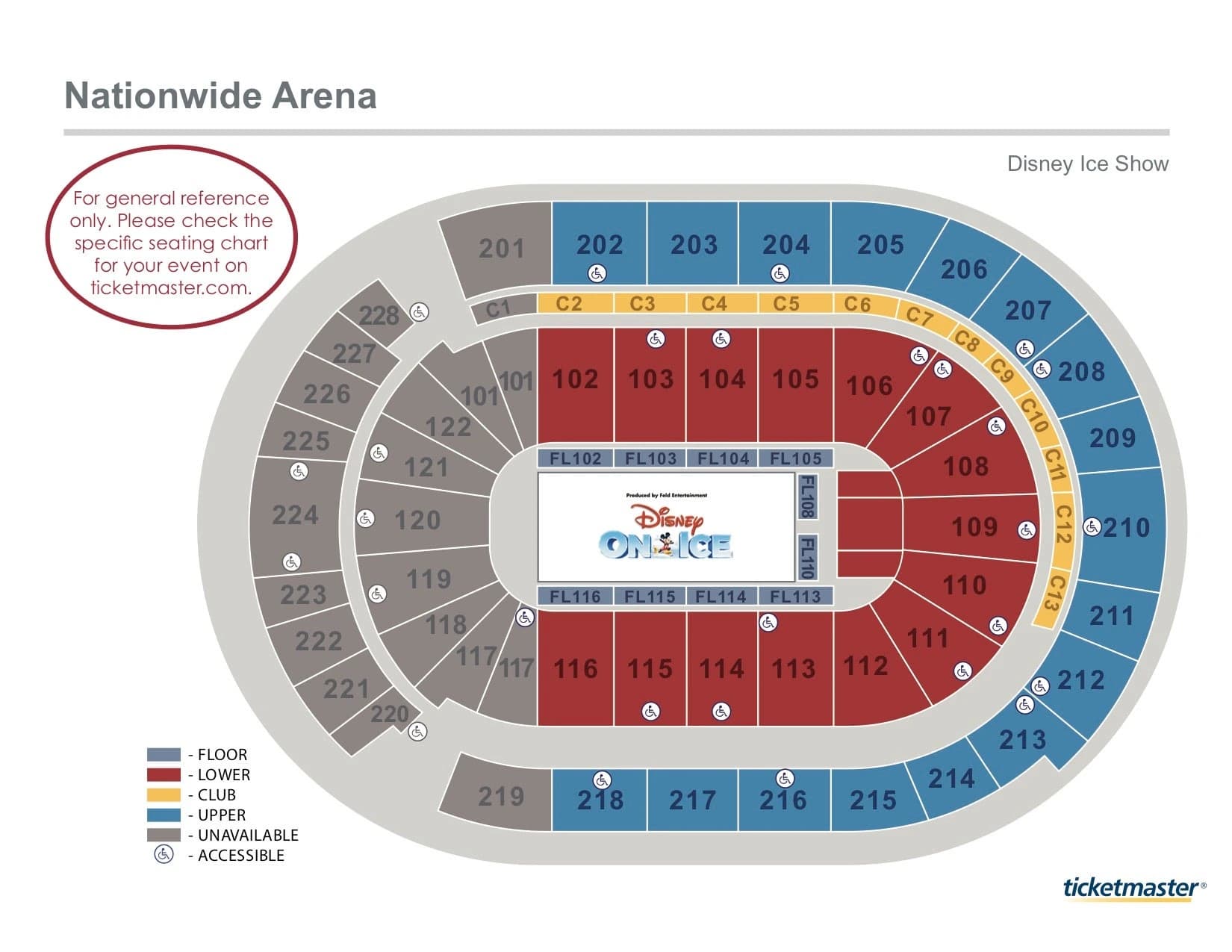 Nationwide Arena: Seating chart, Disney on Ice. Use the source chart for section and row details.