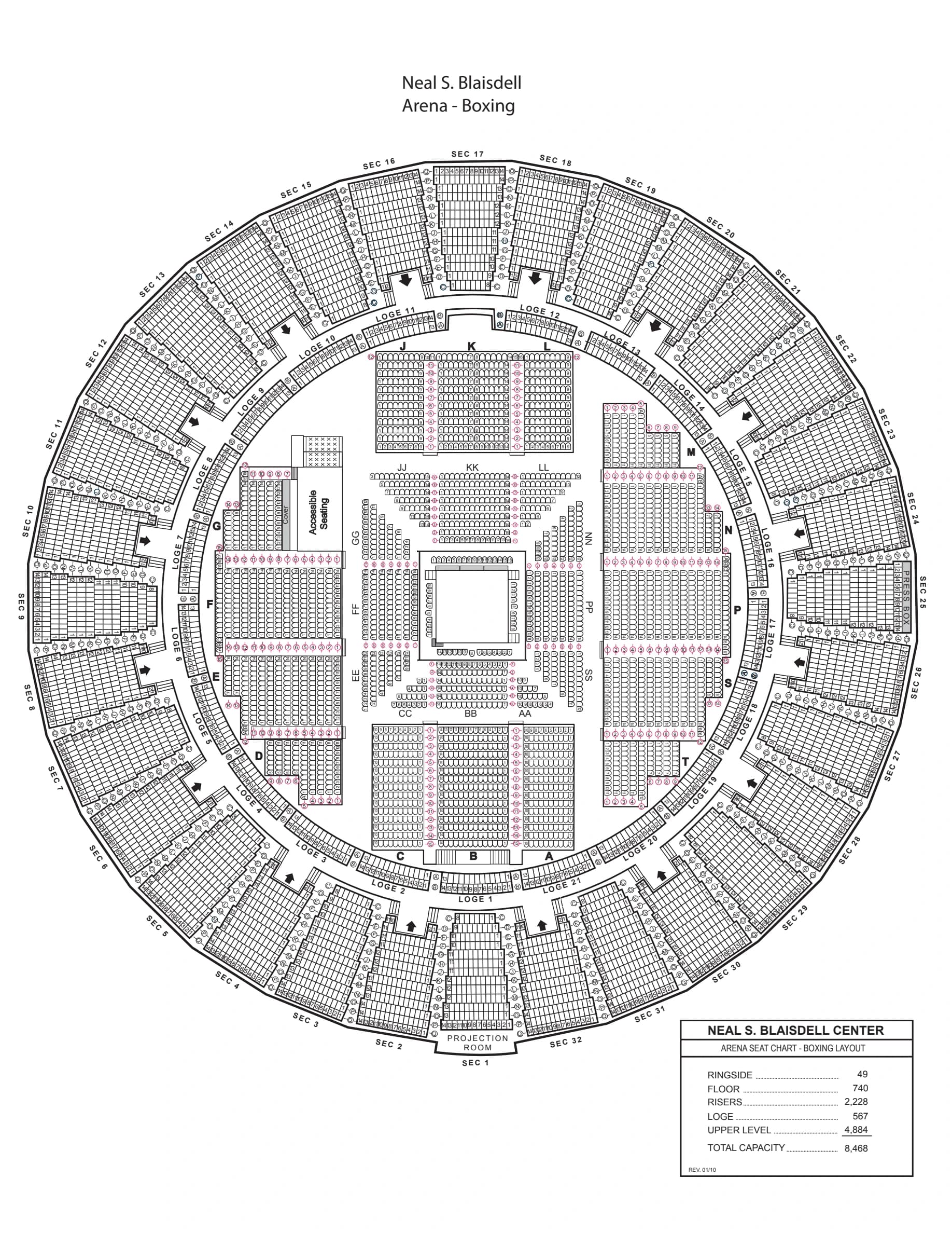 Neal S. Blaisdell Arena: Seating chart, Blaisdell Arena — official April 2026 boxing configuration. Use the source chart for section and row details.