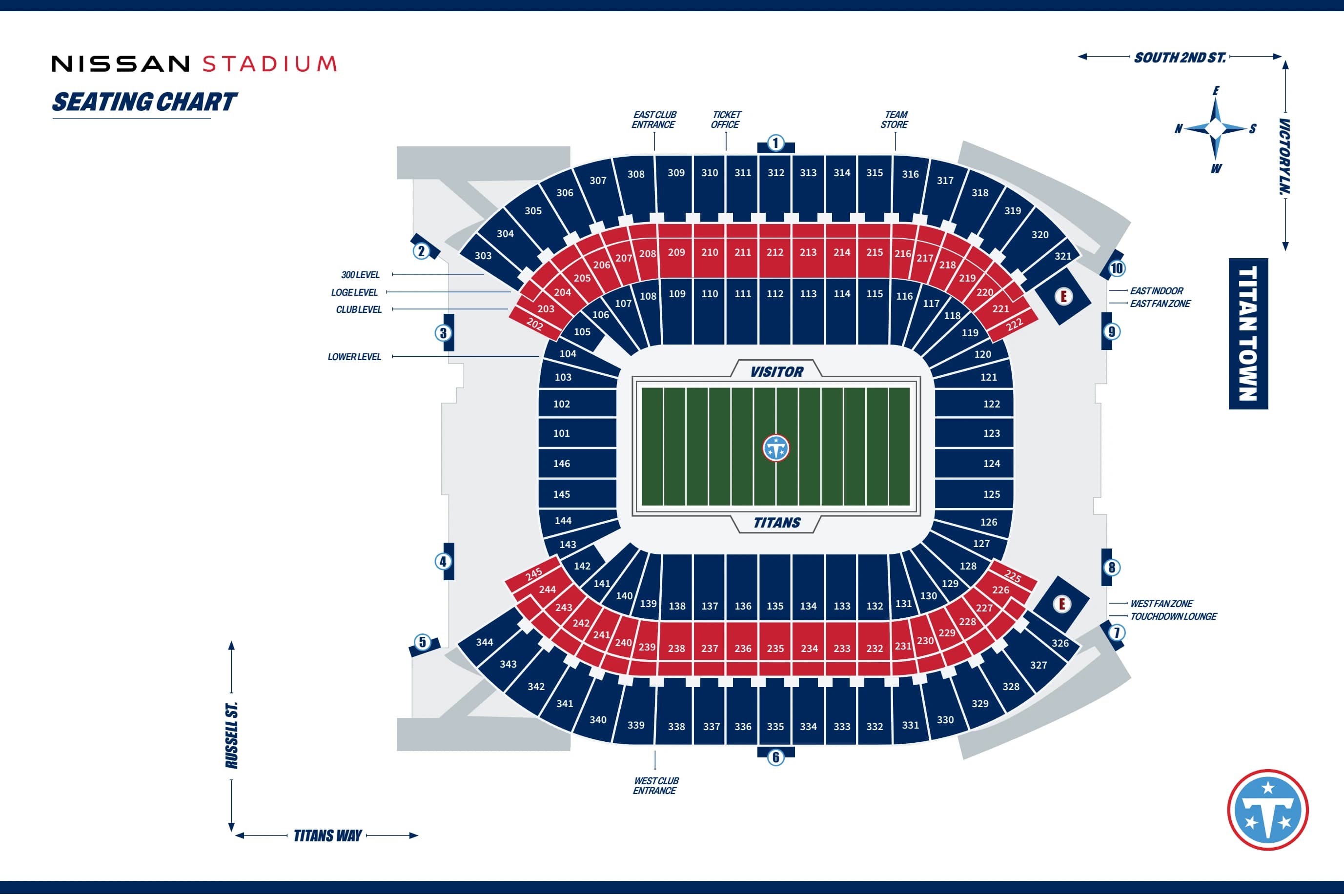 Nissan Stadium: Seating chart, Nissan Stadium — current football seating chart. Use the source chart for section and row details.