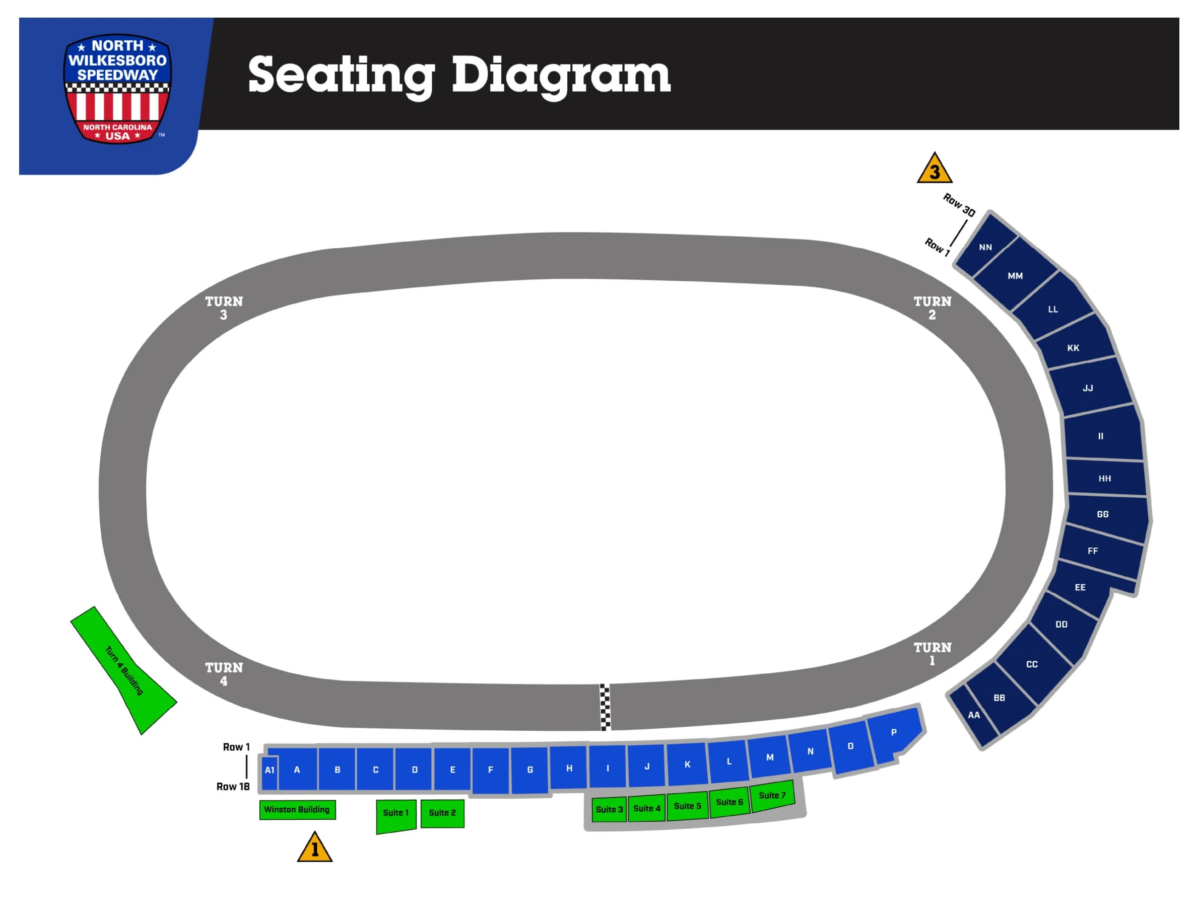 North Wilkesboro Speedway: Seating chart, Motor racing. Use the source chart for section and row details.