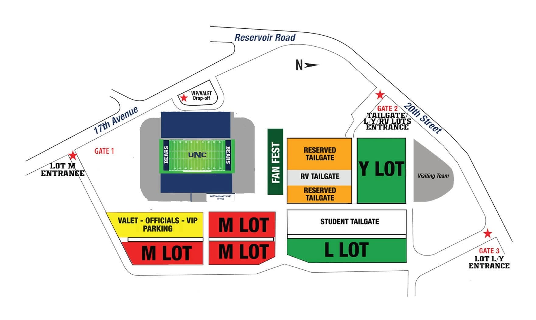 Nottingham Field: Venue layout, Nottingham Field — official 2026 football parking and vehicle entrances. Use the original map for routes and visitor facilities.