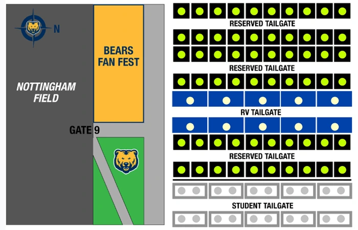 Nottingham Field: Venue layout, Nottingham Field — official current-linked tailgate-space plan. Use the original map for routes and visitor facilities.
